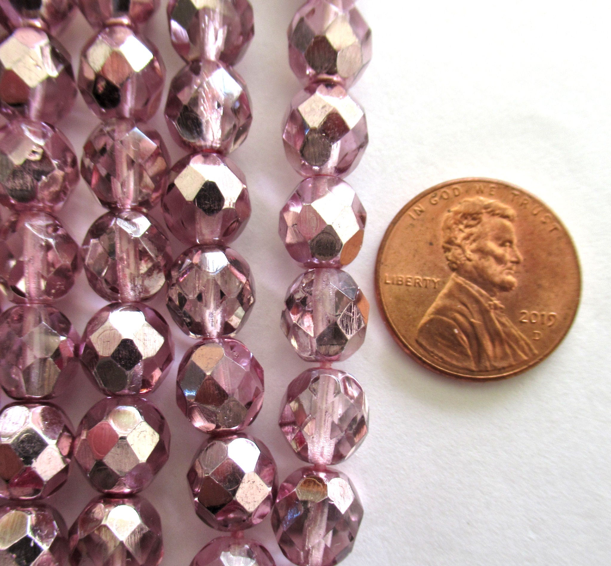 25 8mm Czech glass beads - light Pink metallic Ice - faceted round fire polished glass beads C0048