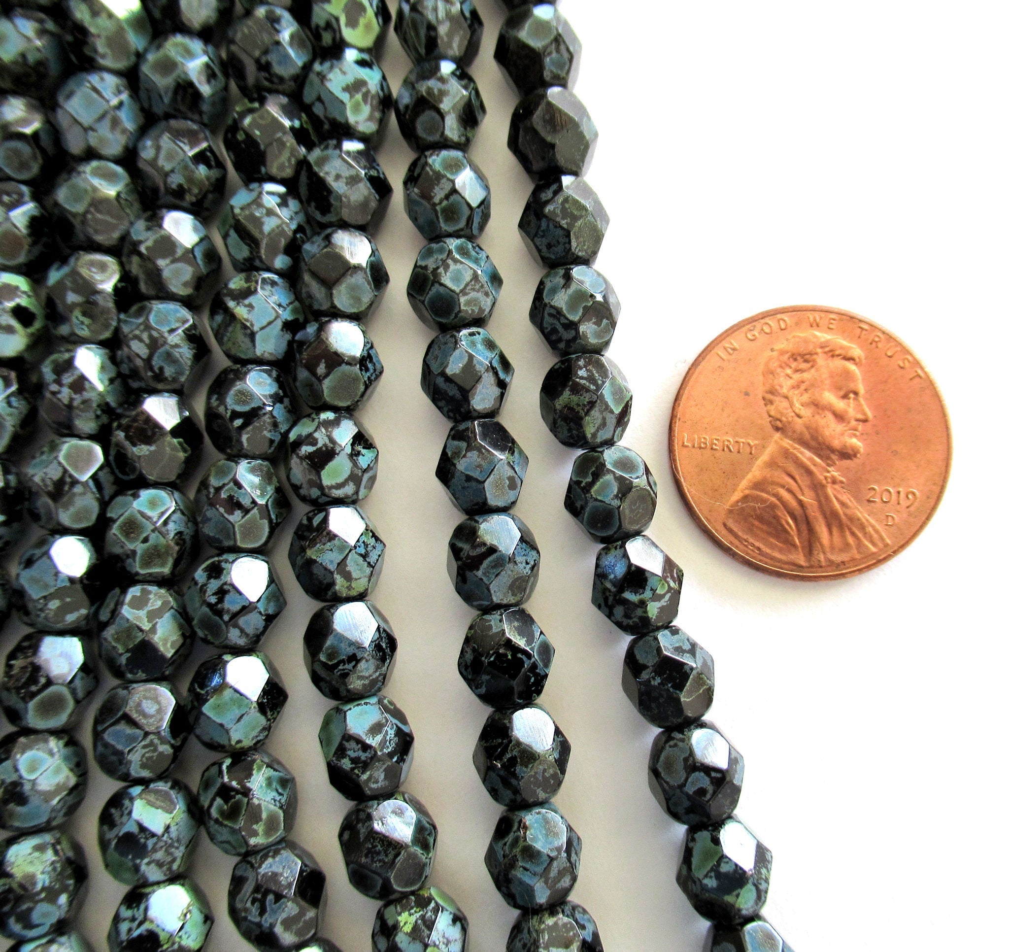 Lot of 25 6mm Czech glass beads - jet black with a picasso finish - fire polished faceted round glass beads C0014