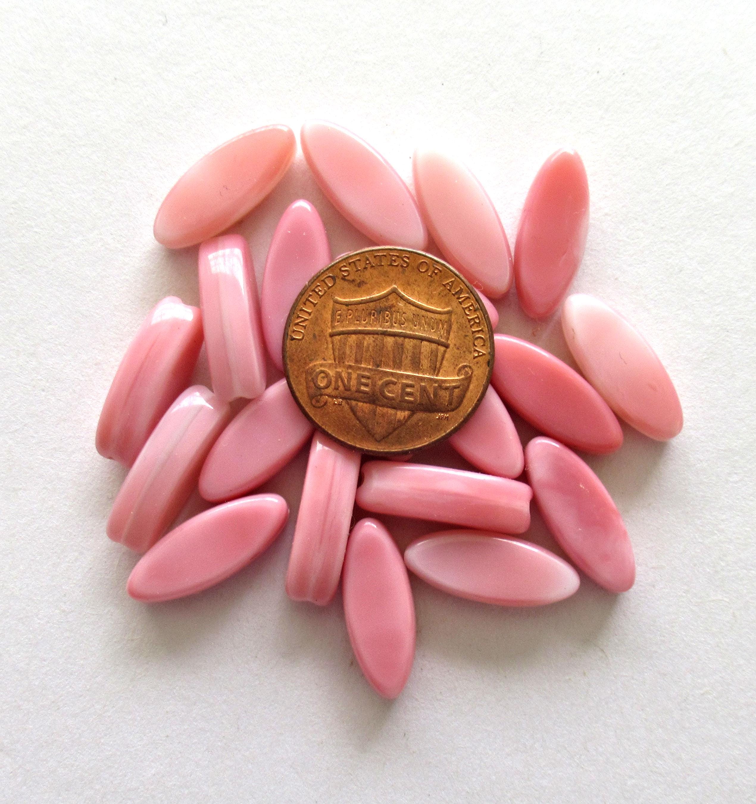 Ten Czech glass pink spindle beads - 16 x 6mm two tone pink & white oval pressed glass beads- C0007