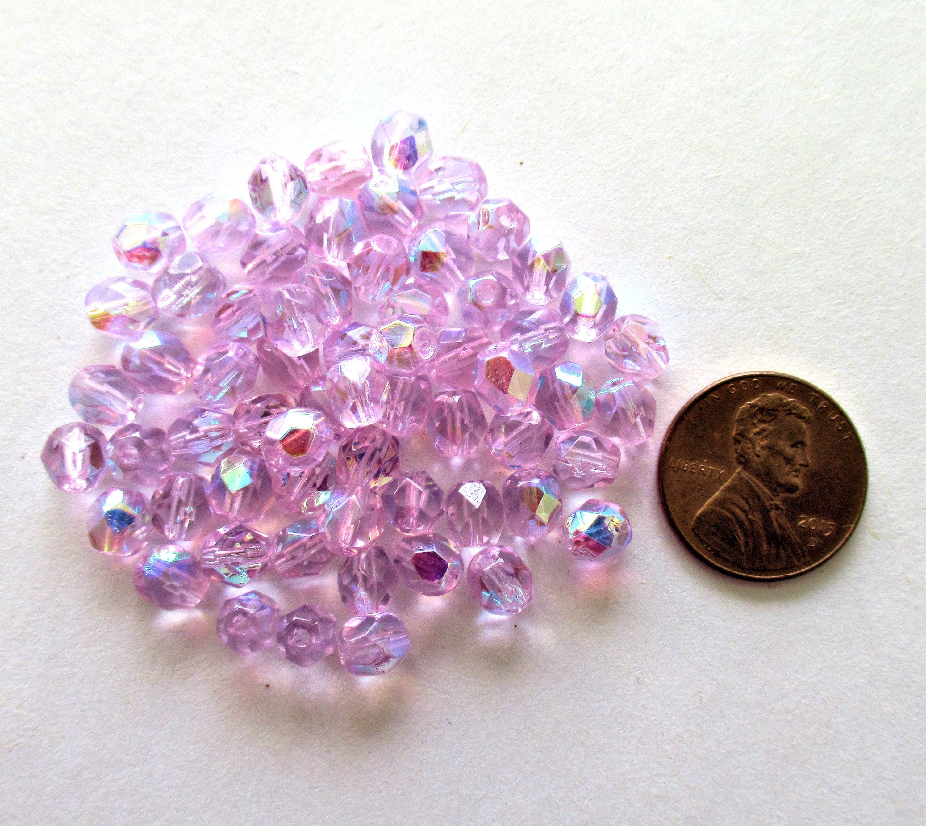 25 6mm Czech glass beads - Alexandrite or lilac / lavender ab - fire polished faceted round beads C0073