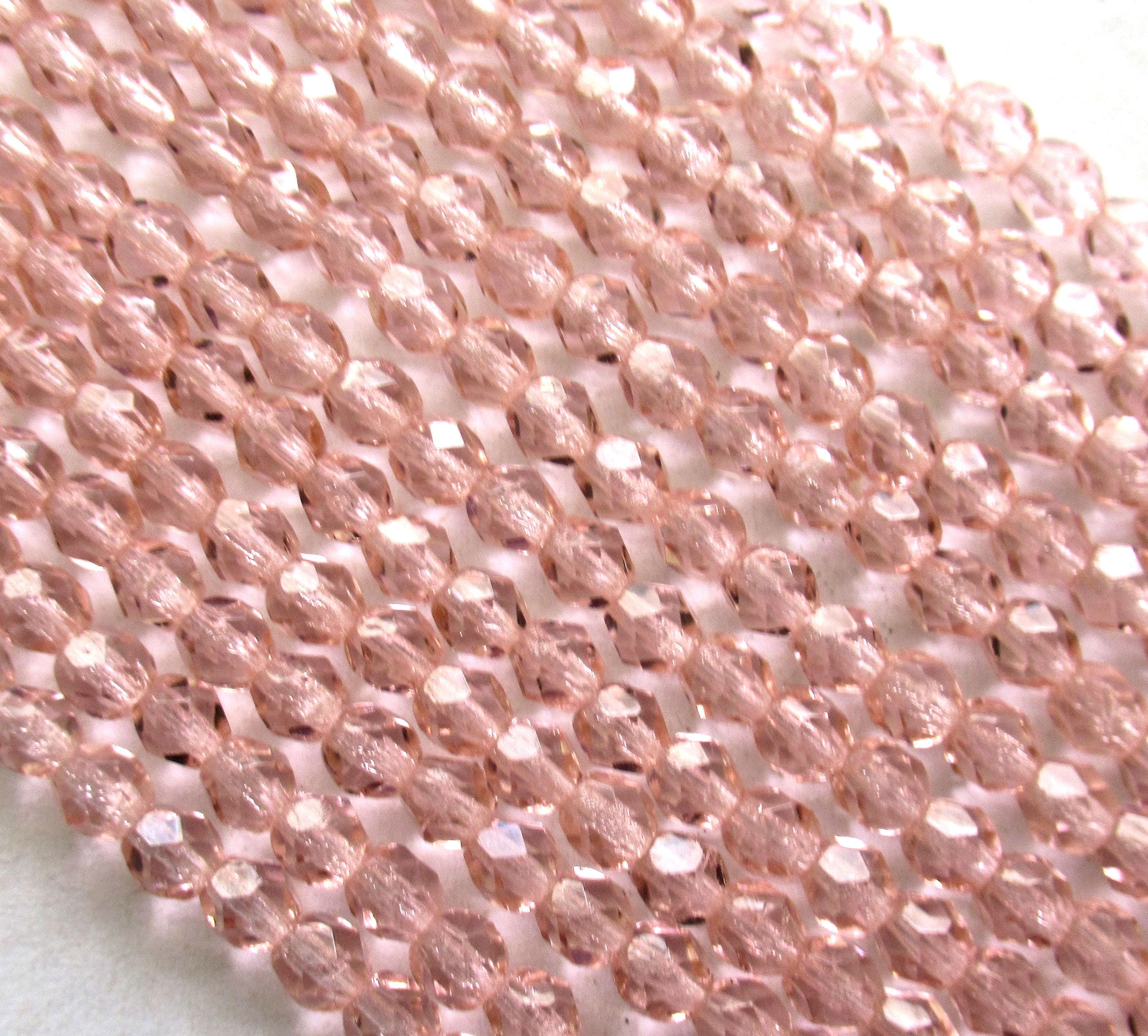 50 4mm Czech glass faceted round beads - transparent pink - fire polished beads - C0057