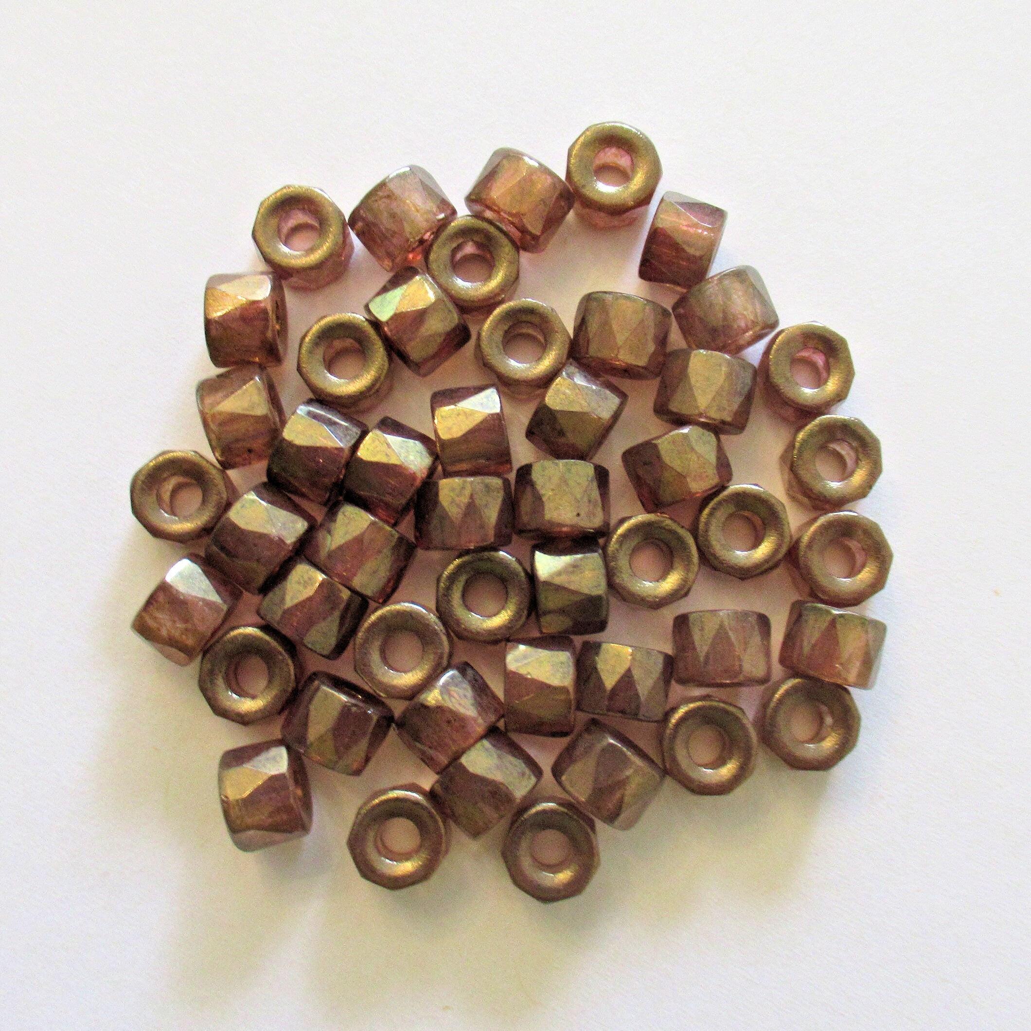 Lot of 25 9mm Czech glass faceted pony or roller beads - lumi brown iridescent beads - large hole glass crow beads C00242