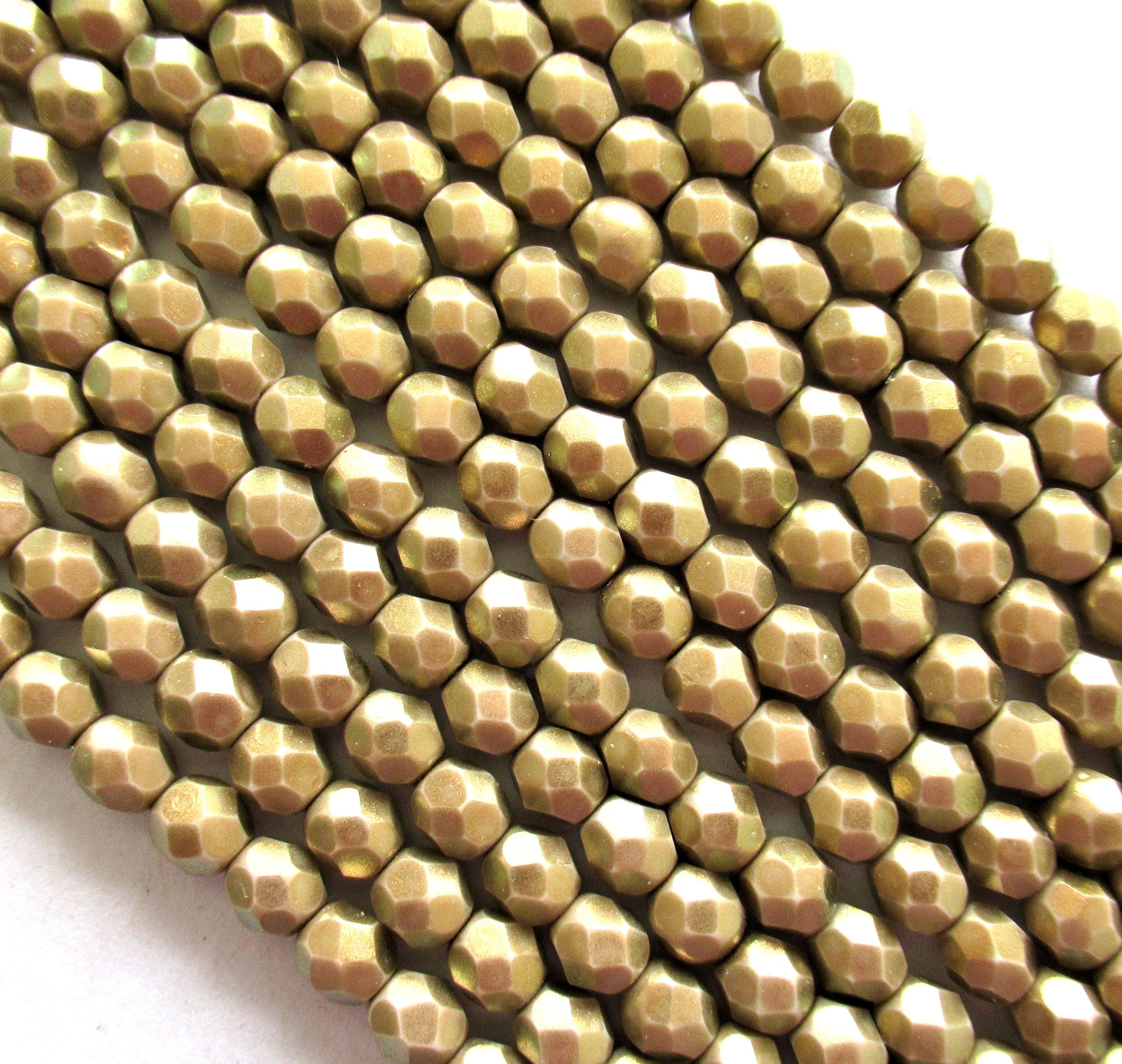 25 6mm Halo Ethereal Linen Czech glass beads - opaque neutral khaki beads - faceted fire polished round beads C0006