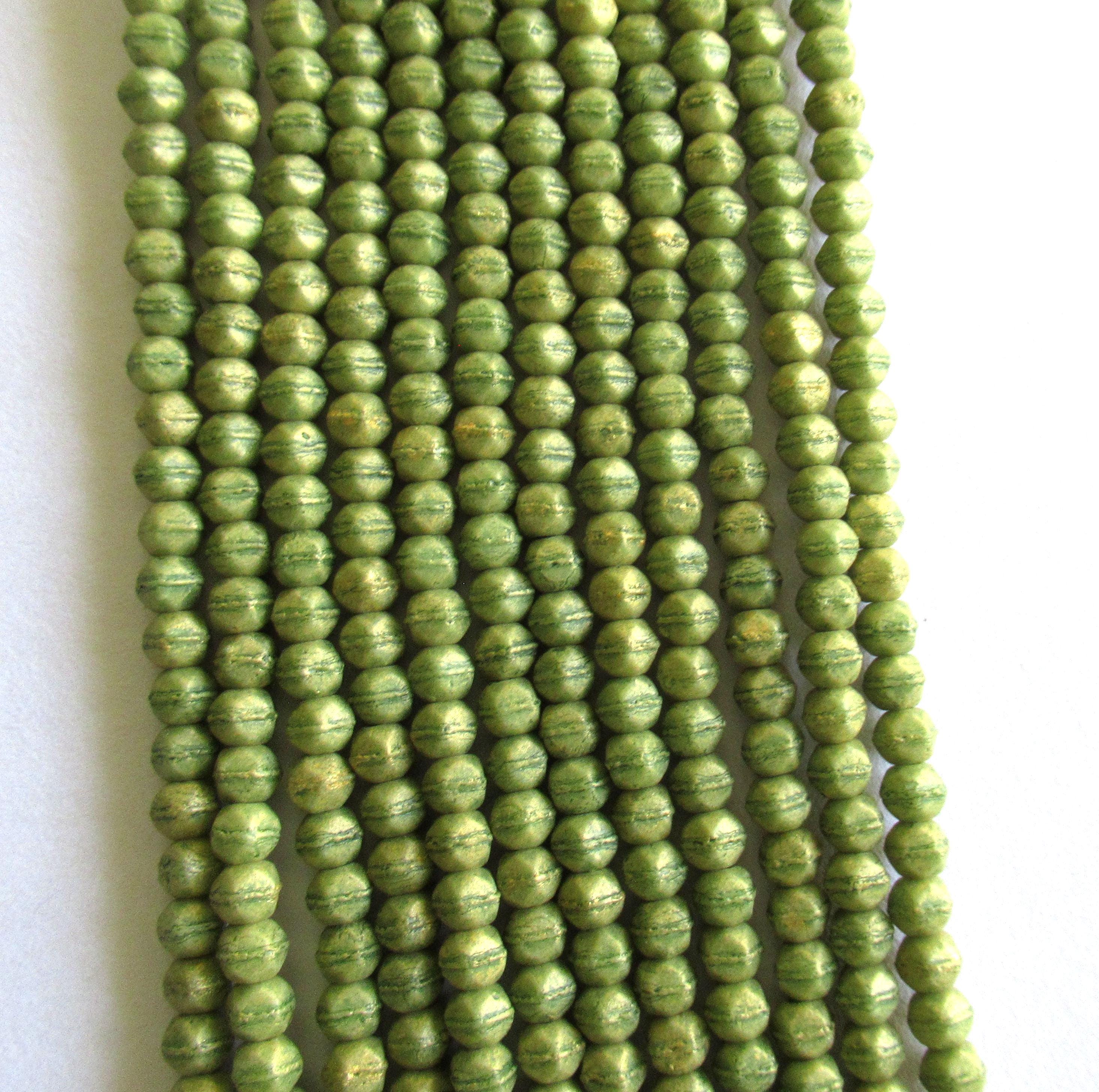 100 3mm English cut Czech glass beads - pacifica avocado green spacer beads - pressed glass beads - C0077