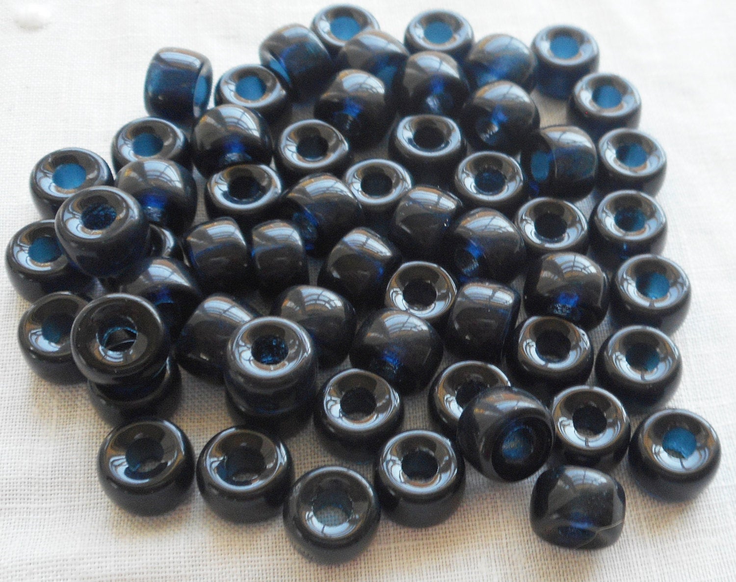 25 9mm Czech Montana Blue glass pony roller beads, large hole crow beads, C7601