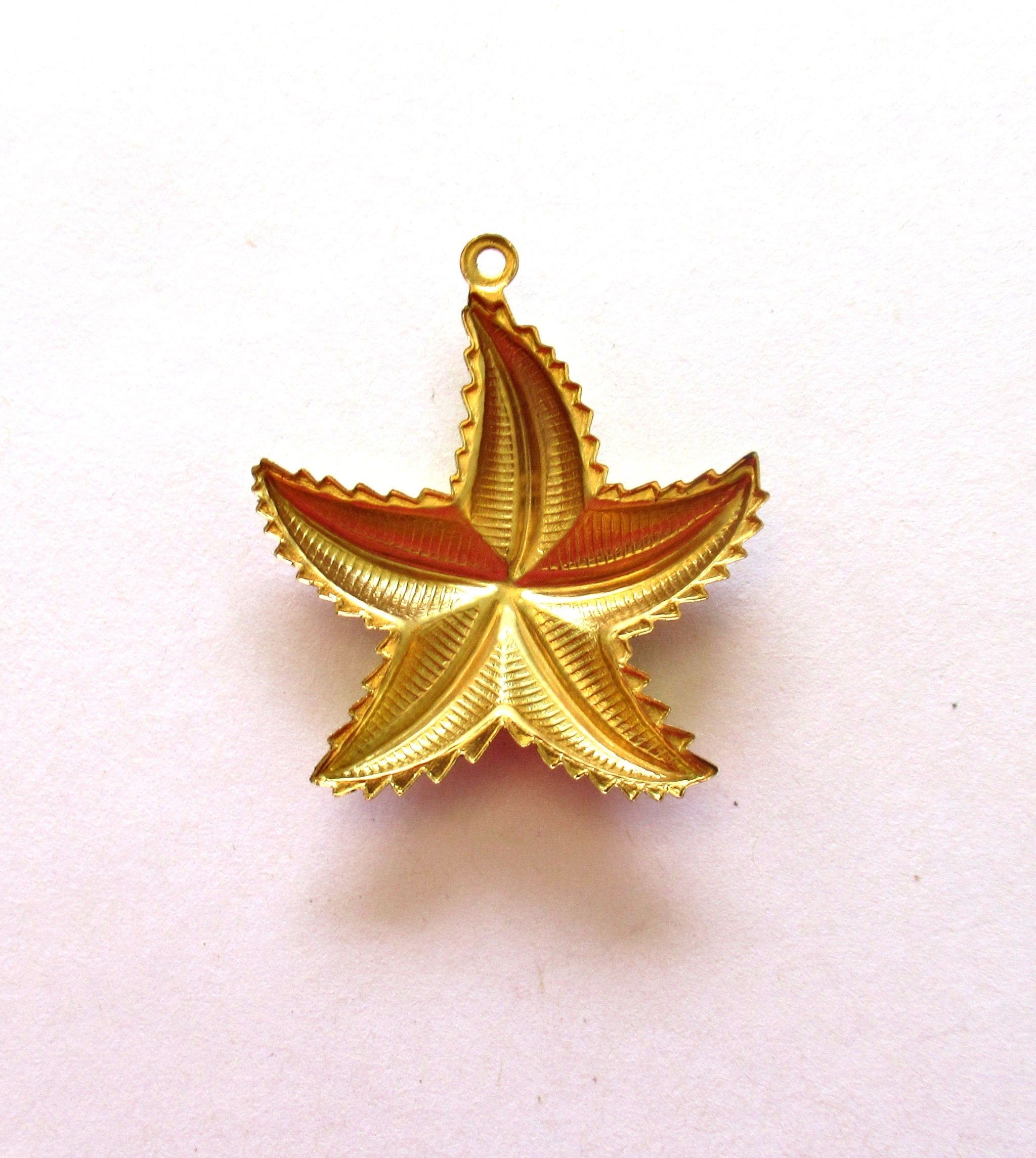 1 Raw Brass Stamping - starfish star charm - dangle - pendant - drop - 1.62" inches - made in the USA C00411