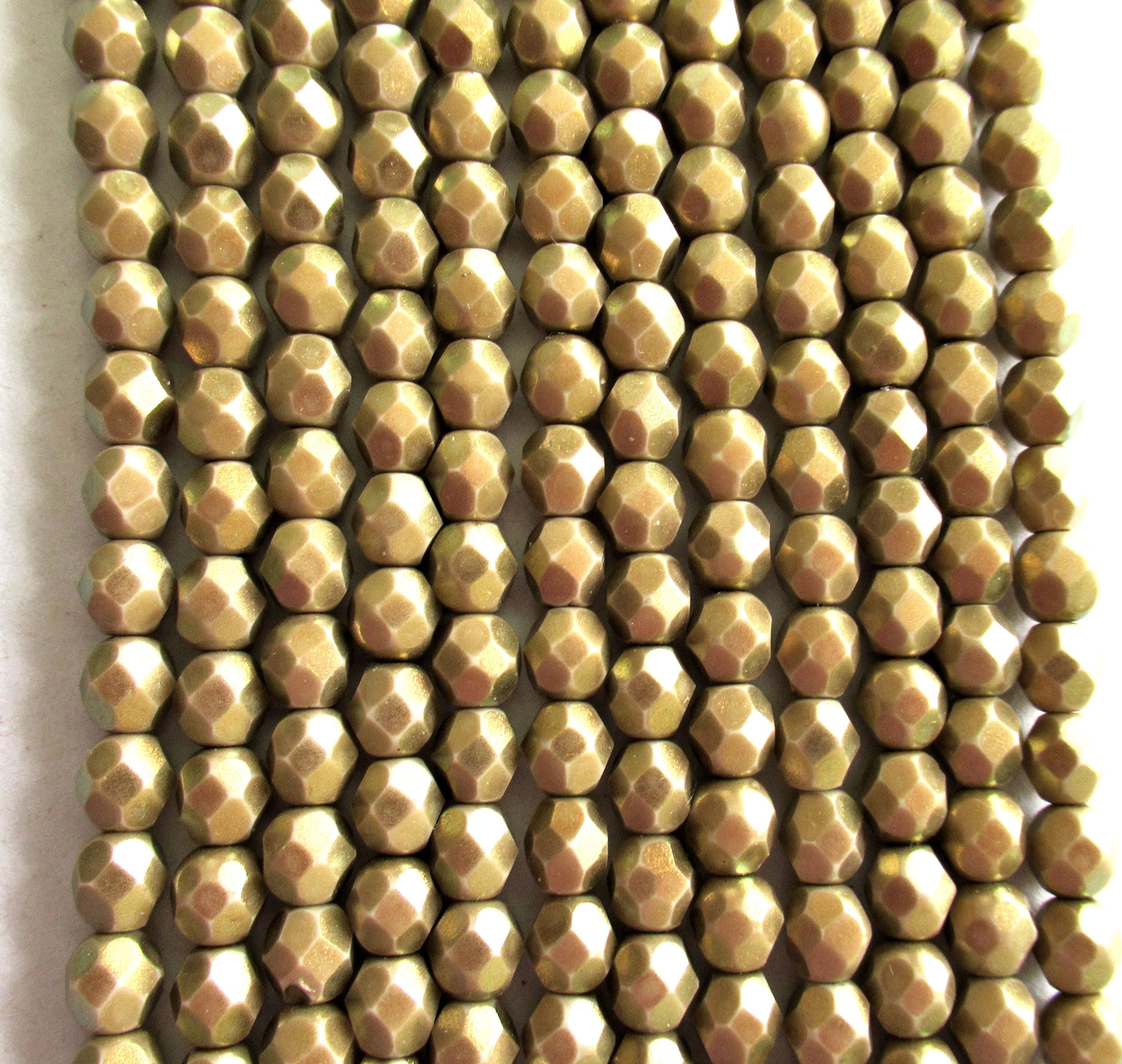 25 6mm Halo Ethereal Linen Czech glass beads - opaque neutral khaki beads - faceted fire polished round beads C0006