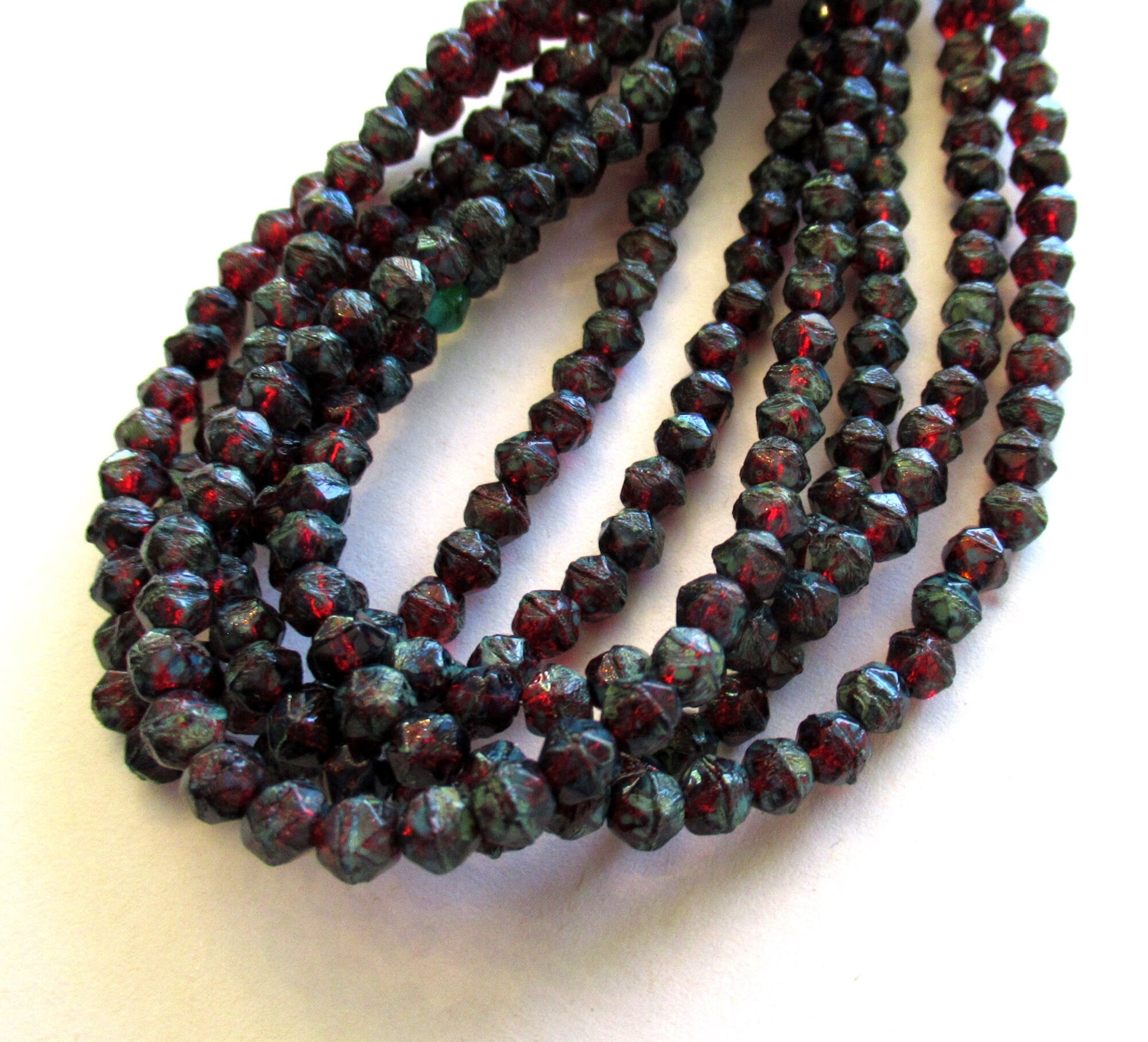 50 4mm Czech glass English cut faceted beads - garnet red beads with a full picasso coat - C0029