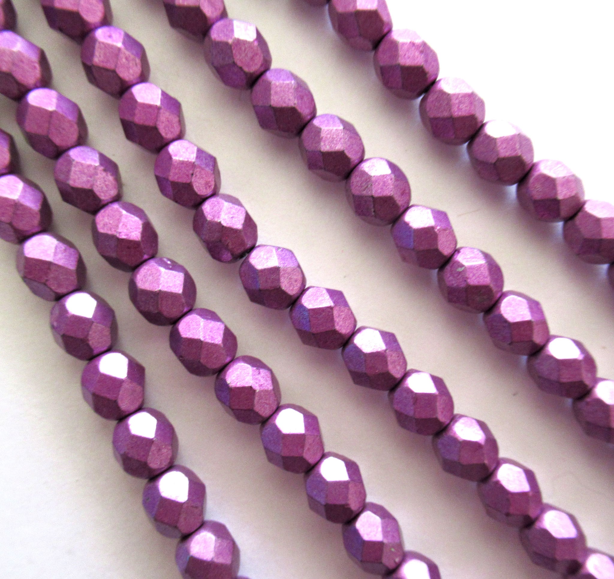 Lot of 25 6mm Czech glass beads - opaque saturated matte metallic purple pink Spring Crocus - fire polished, faceted round beads C0054