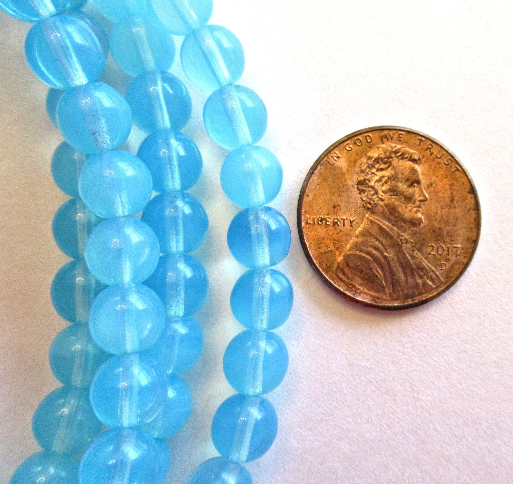 Thirty 6mm Czech glass druk beads - milky aqua blue smooth round druks - C0035