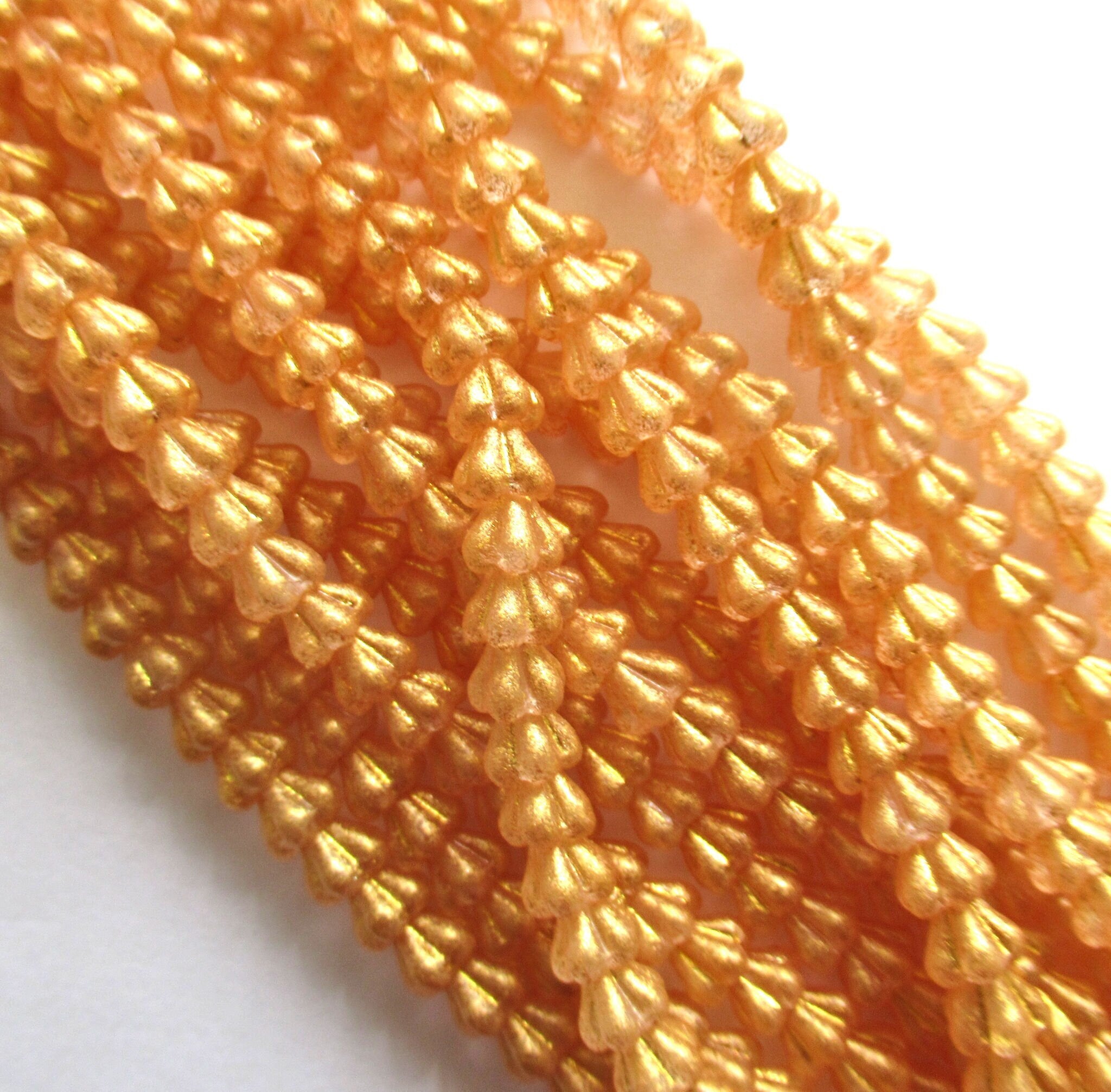 50 6 x 4mm baby bell flower Czech glass beads - honey shimmer gold golden flower beads - 0069