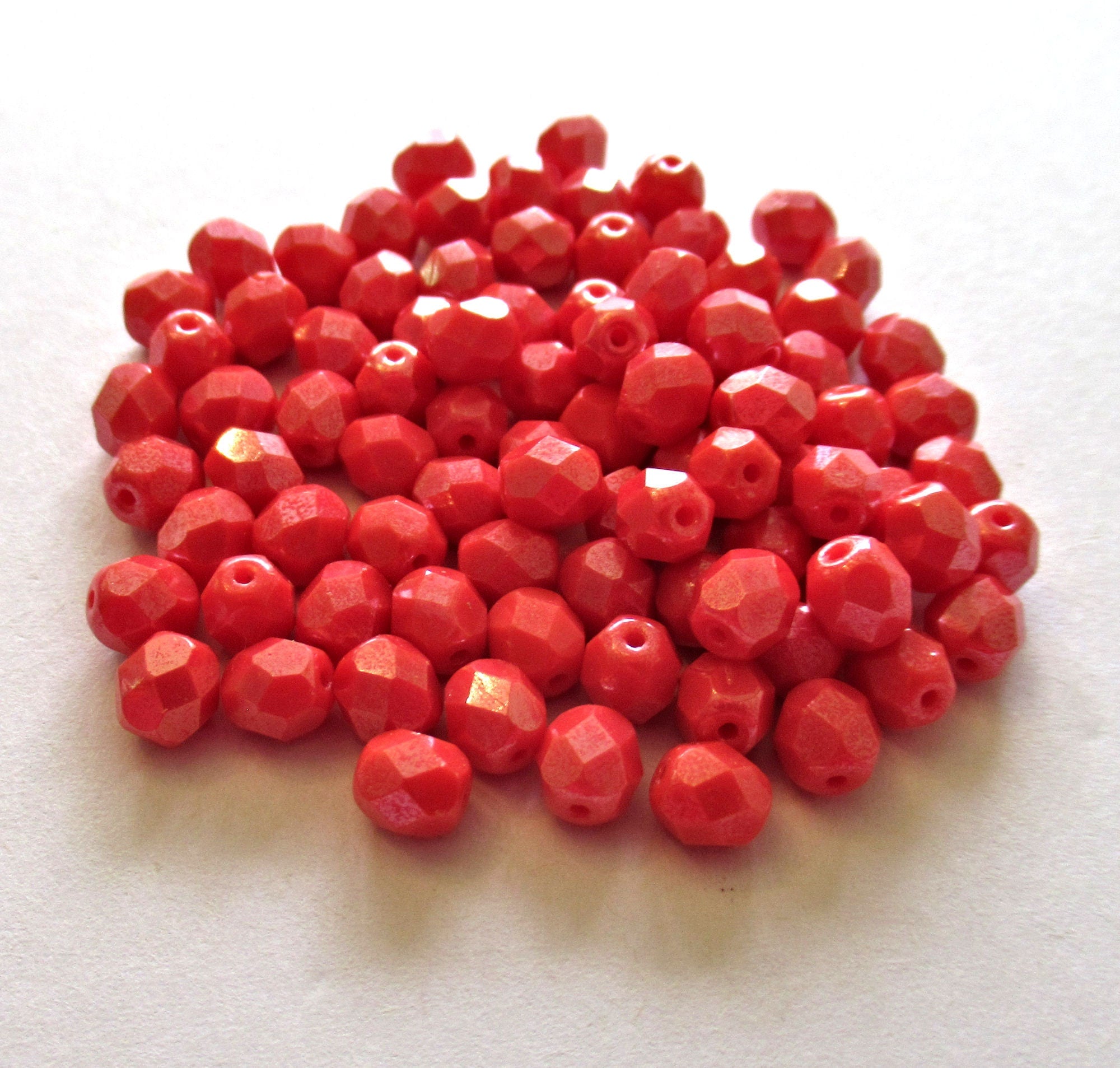 25 6mm Czech glass beads - Coral or orange Shimmer - fire polished faceted round beads C0015