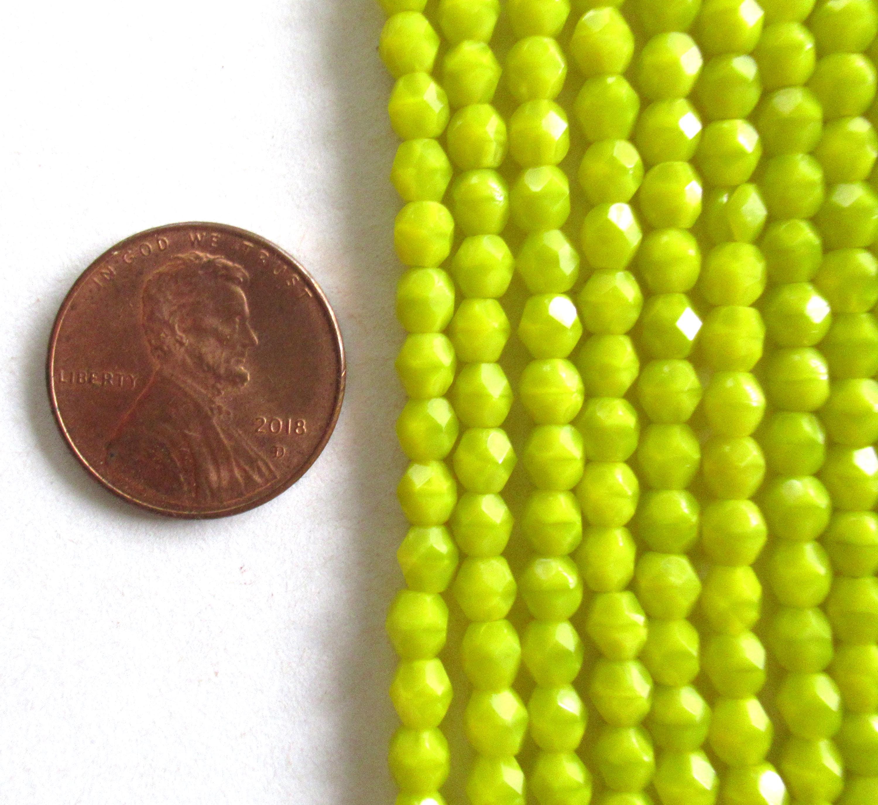 50 faceted round Czech glass beads - 4mm - chartreuse - bright yellow green - fire polished beads - C0046