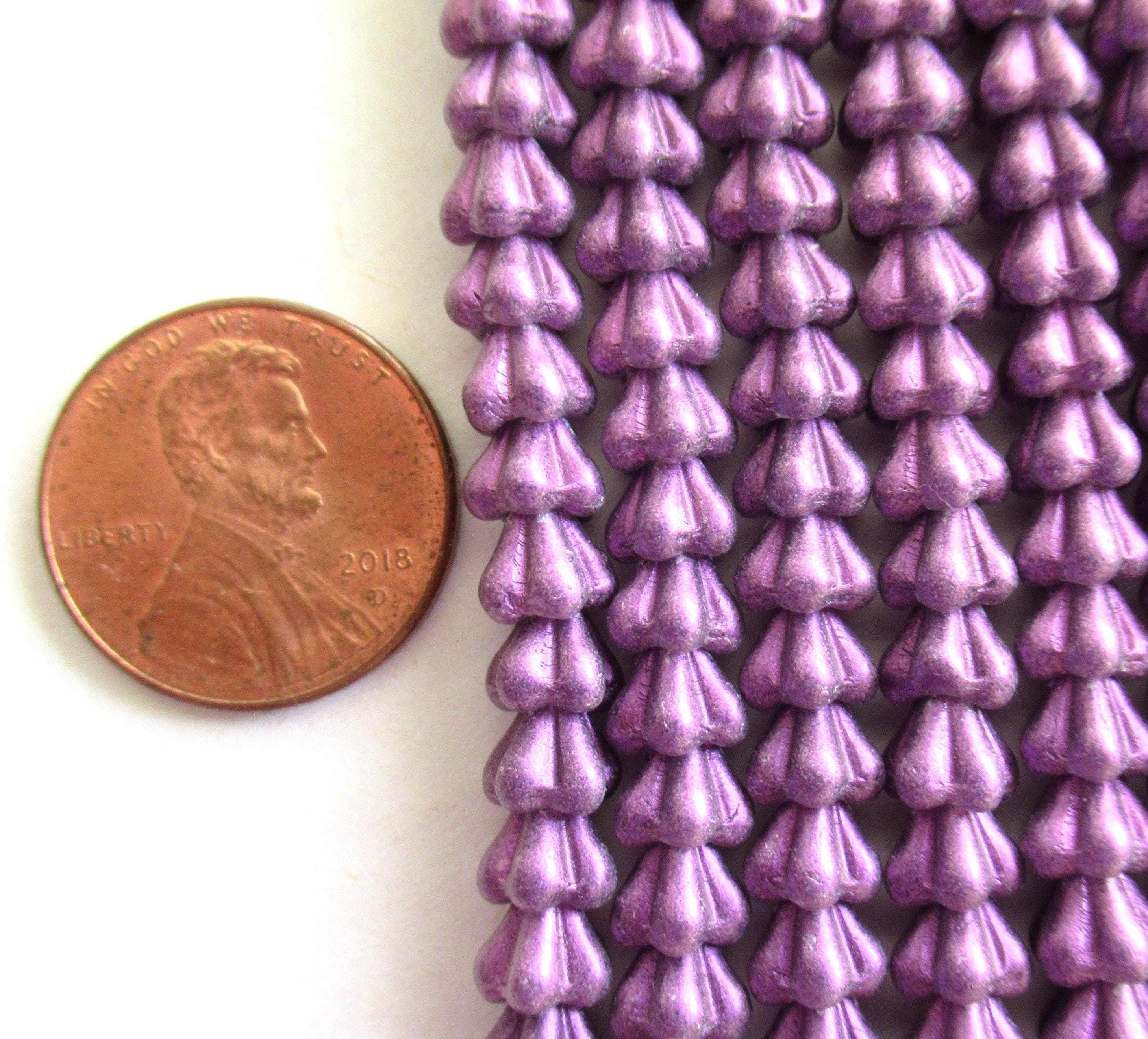 50 Czech glass baby bell flower beads - opaque matte metallic purple suede beads - 6mm x 4mm - pressed glass beads C0089