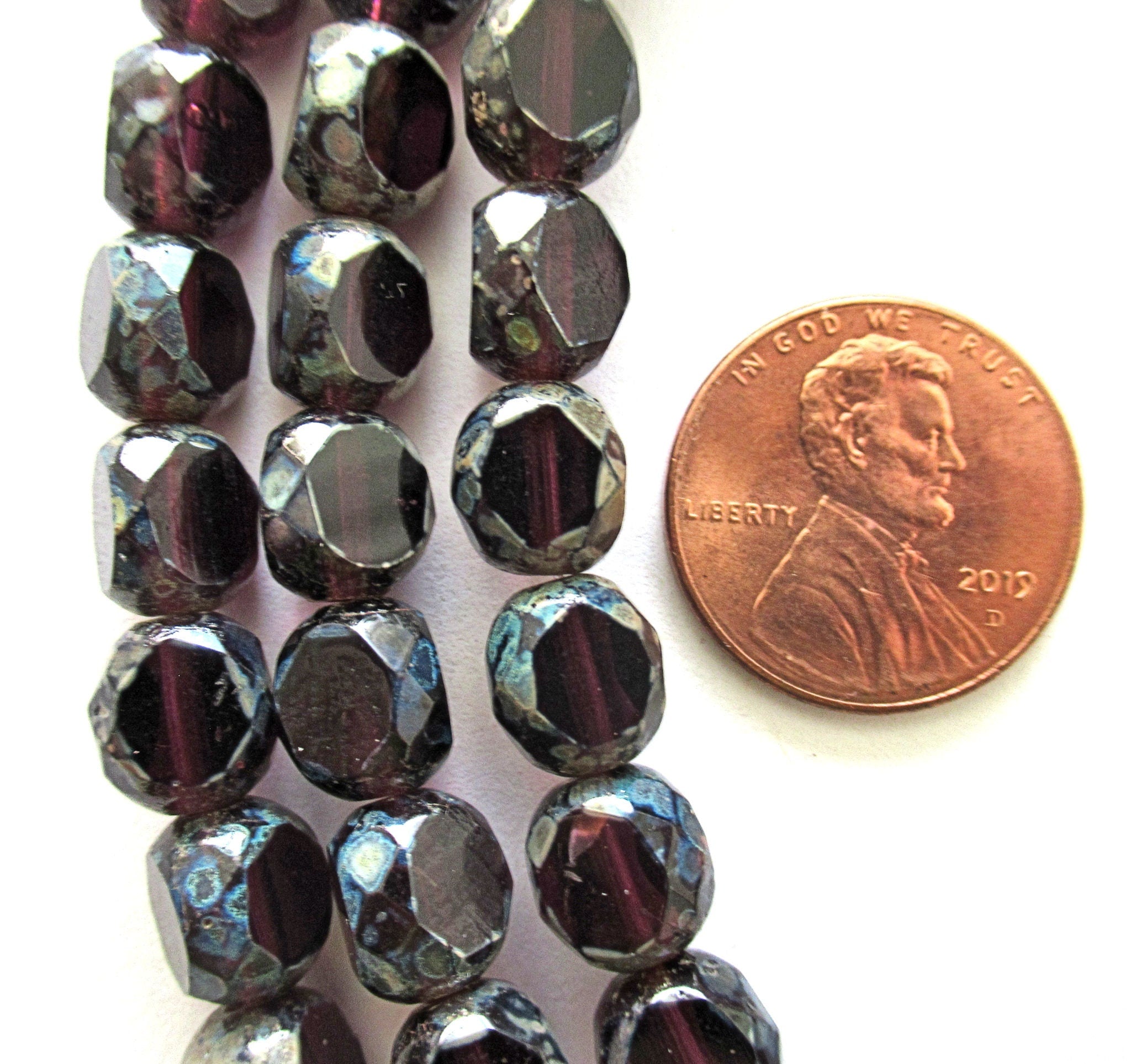 15 tri-cut 8mm round Czech glass beads - deep purple / amethyst picasso table cut beads C0088