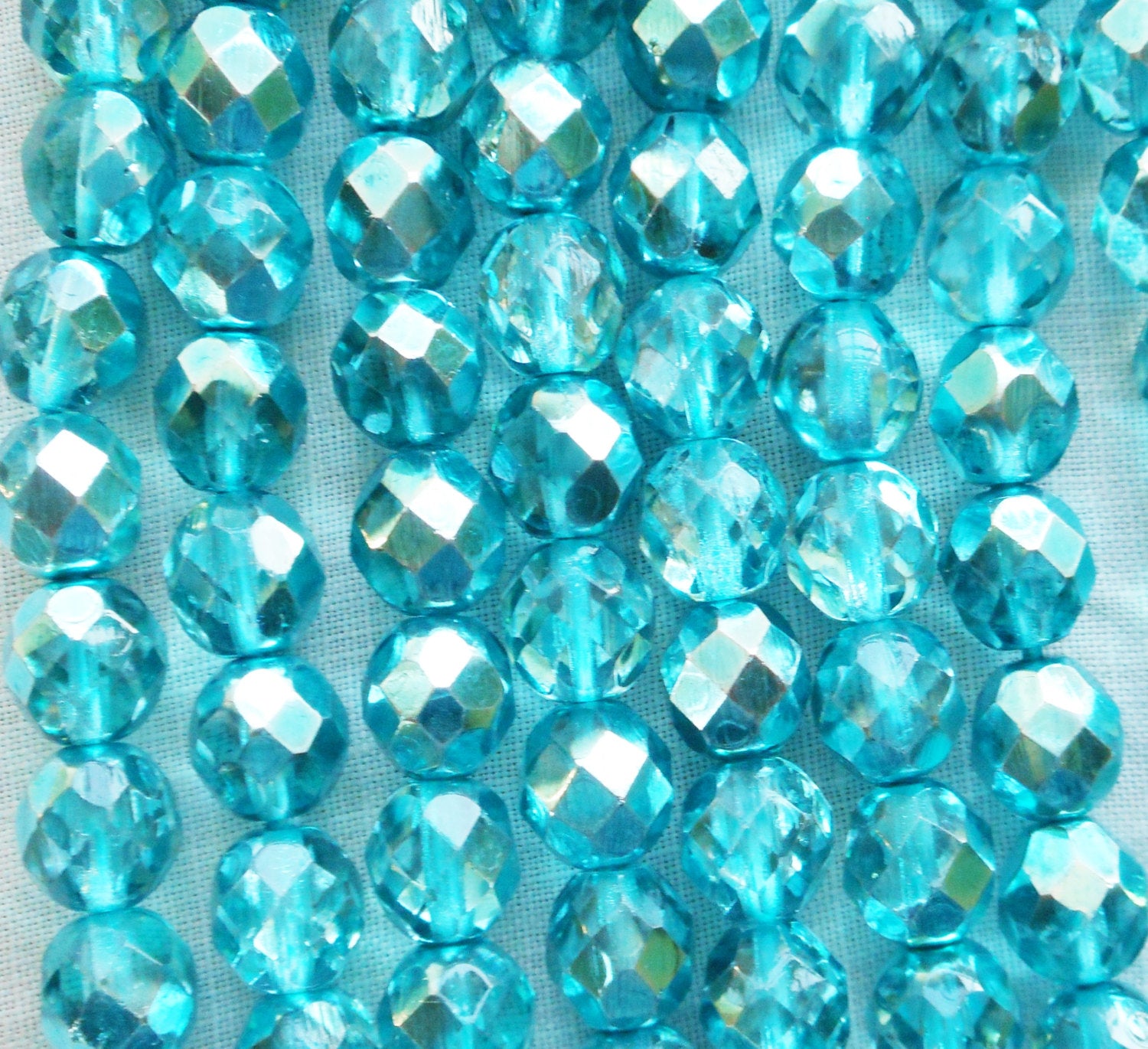 25 8mm Marine Blue Metallic Ice, faceted round fire polished Czech glass beads C50125