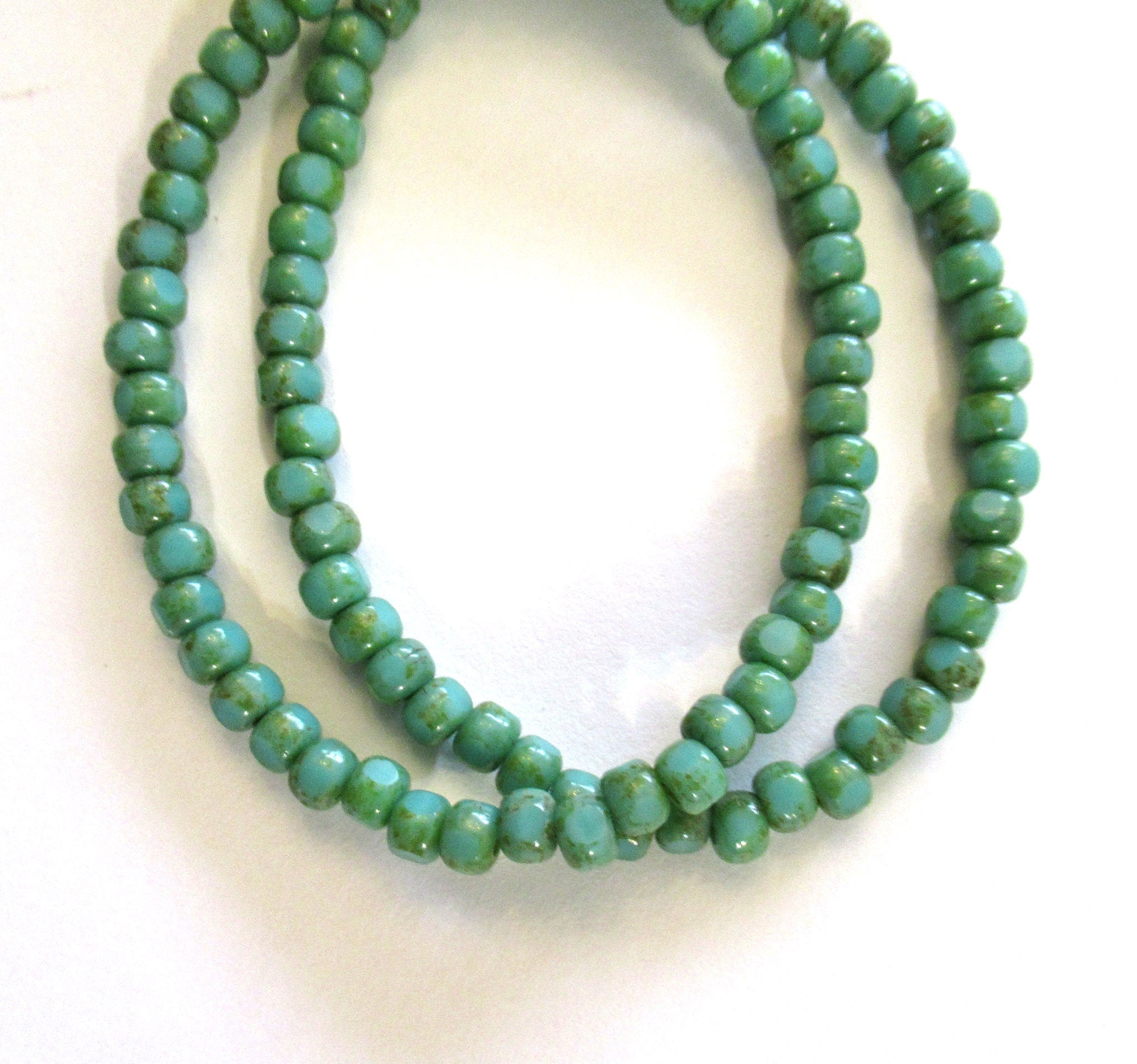 Fifty 6/0 faceted Czech glass seed beads -opaque turquoise green picasso seed beads C0087