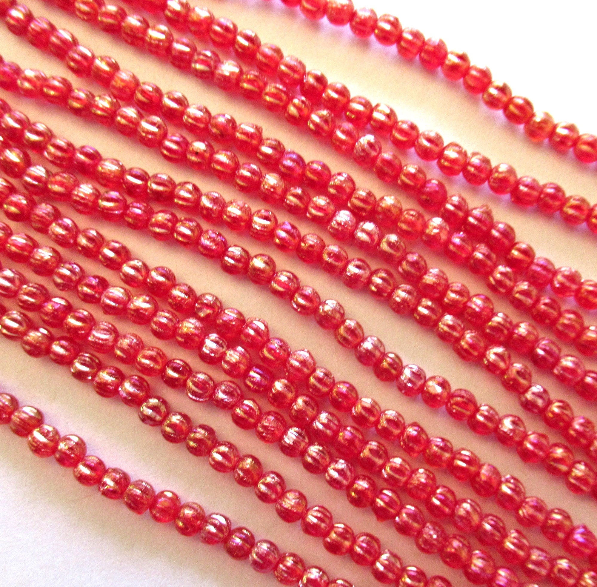 100 3mm Czech glass melon beads - Transparent Luster Iris Ruby Red - siam red pressed glass beads C0029