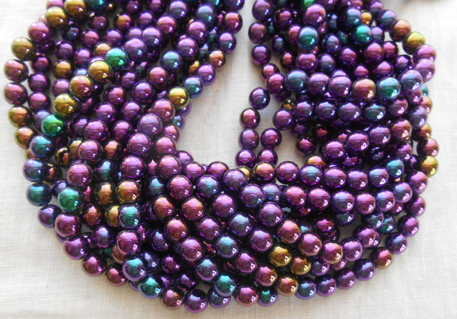 50 6mm Czech Purple Iris, round druk pressed glass beads C6850