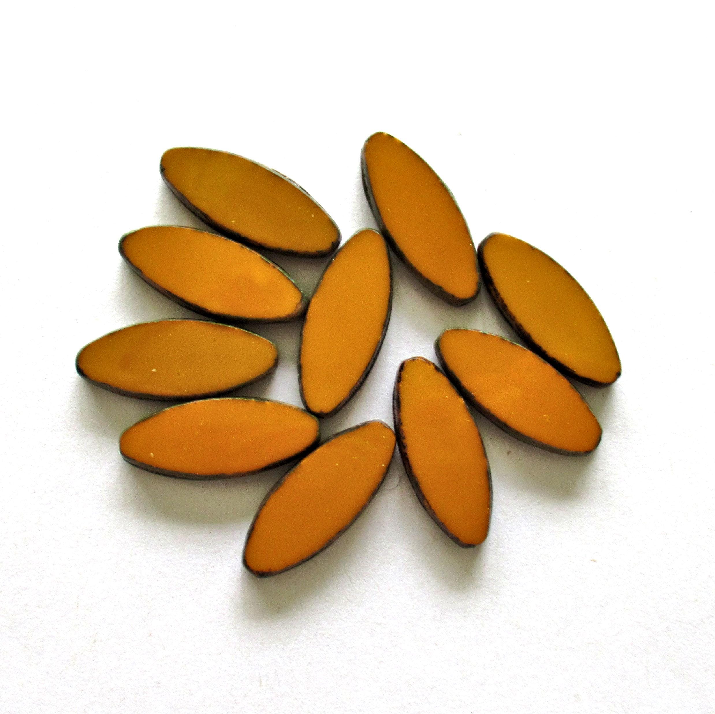 Ten large Czech glass spindle beads - opaque pumpkin orange picasso beads - 20 x 9mm - table cut almond shaped oval beads - C00122