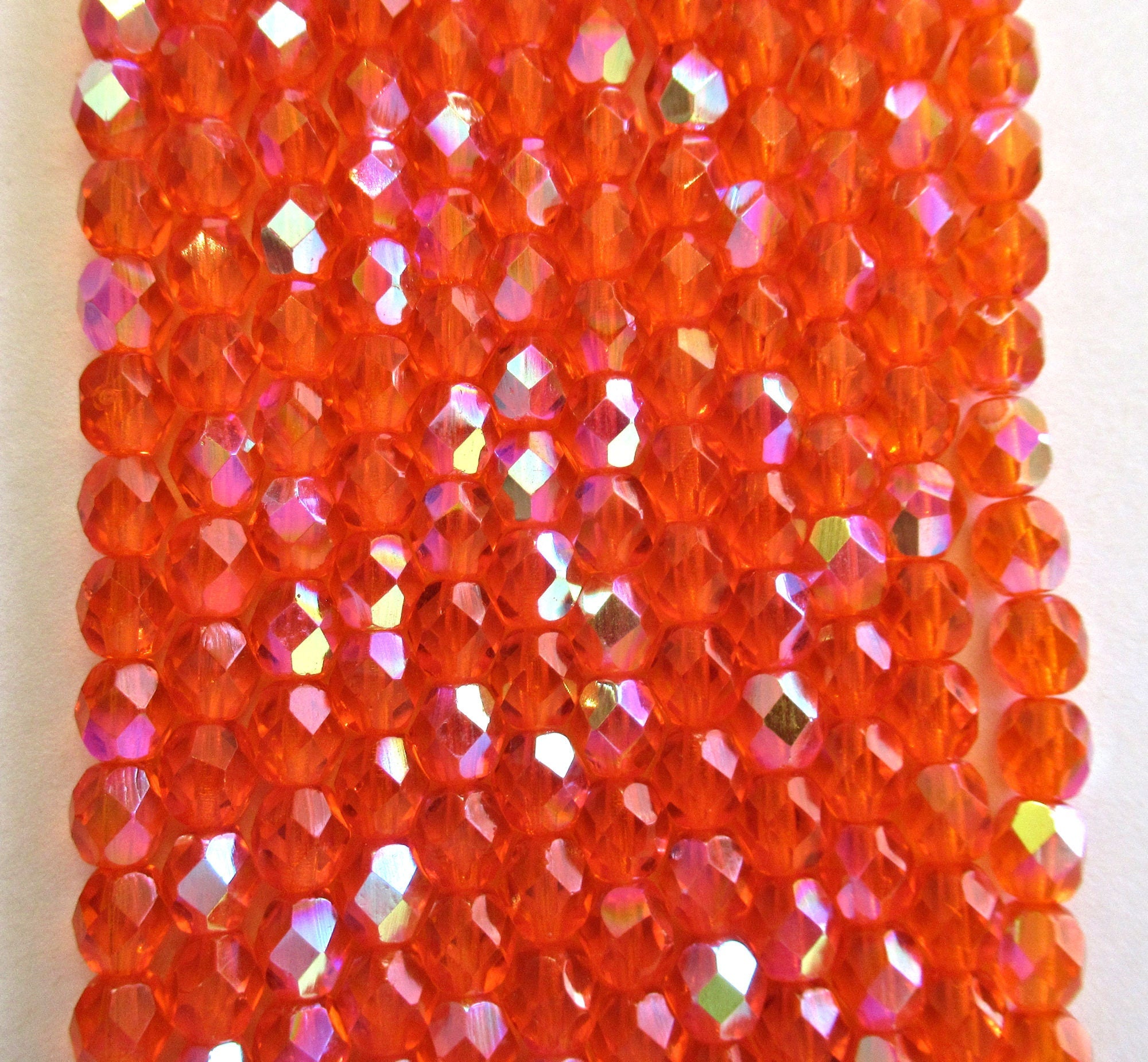 25 6mm Czech glass beads - Hyacinth Orange AB beads - fire polished faceted round beads C0037