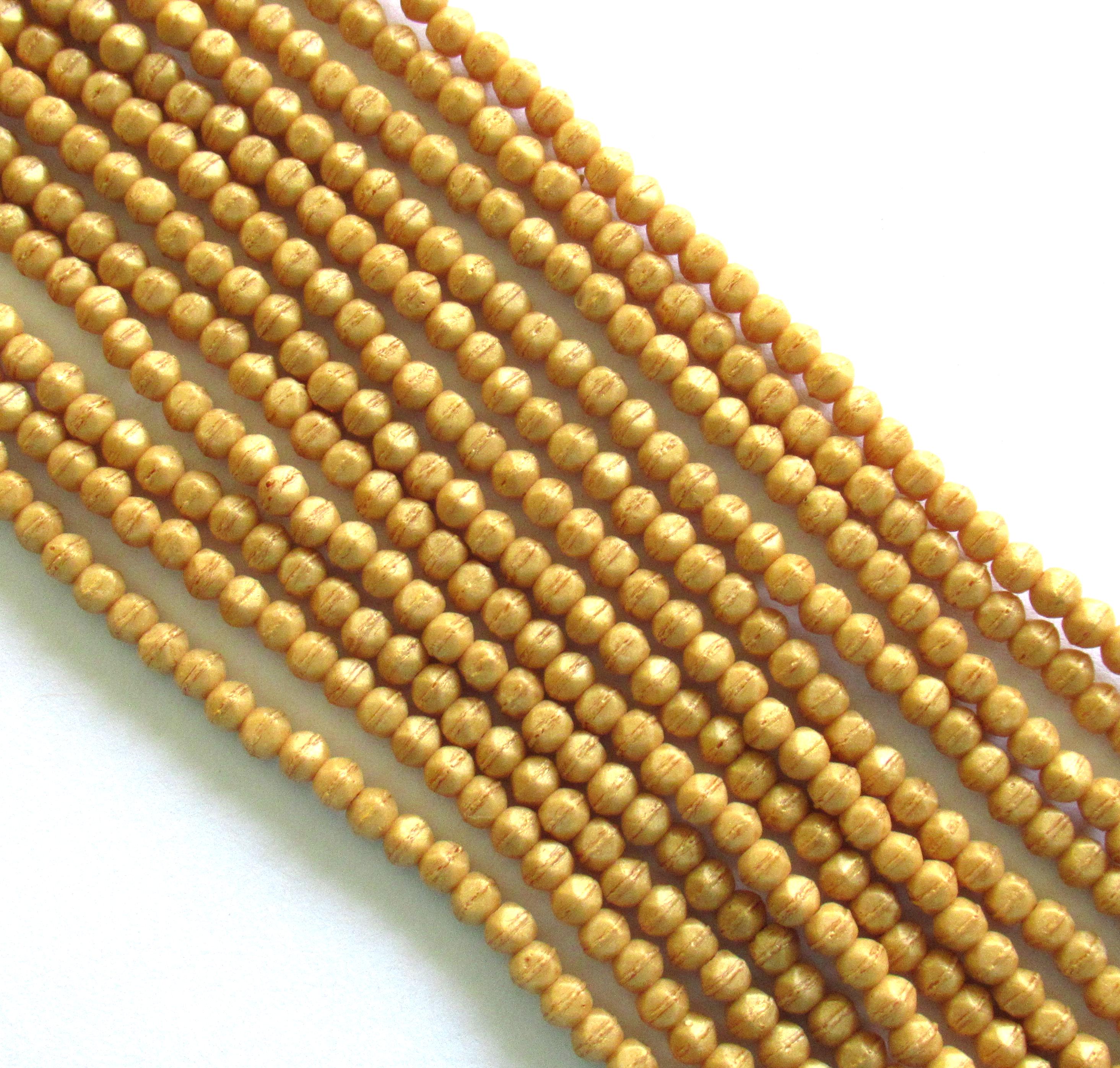 100 3mm English cut Czech glass beads - Pacifica Ginger - opaque light brown spacer beads - pressed glass beads - C0077