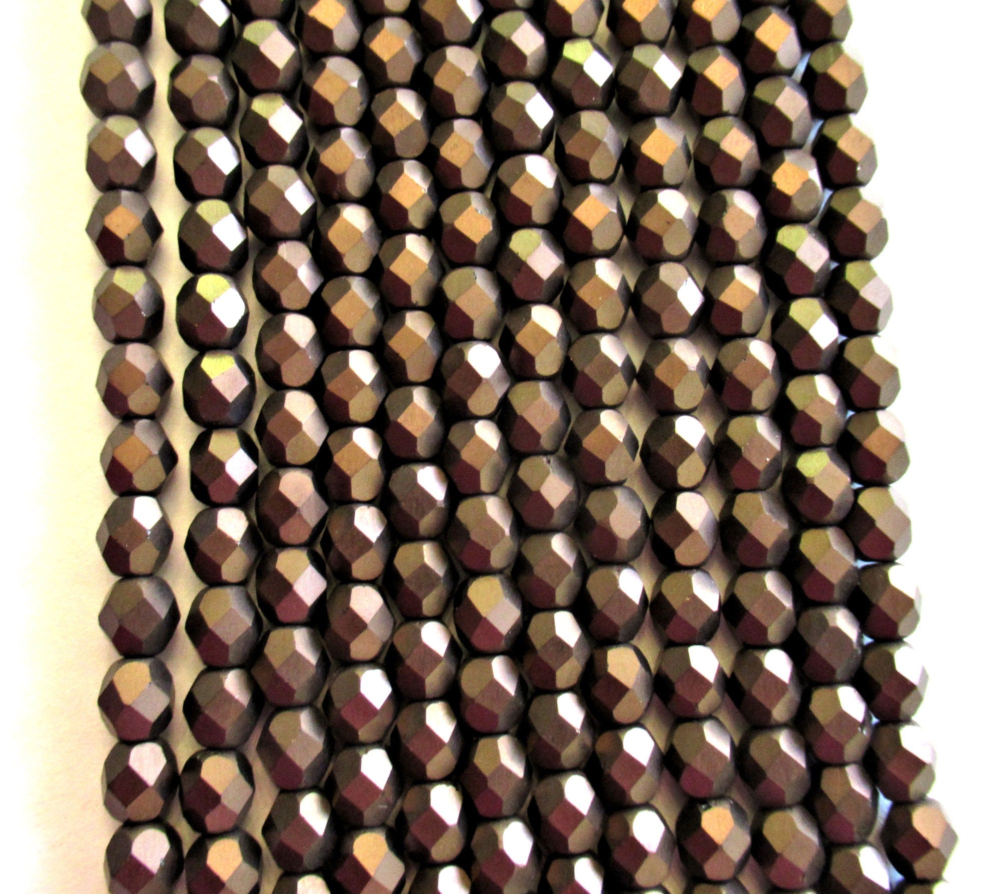 25 6mm Czech glass beads - dark bronze - matte metallic brown beads - fire polished faceted round beads C0017