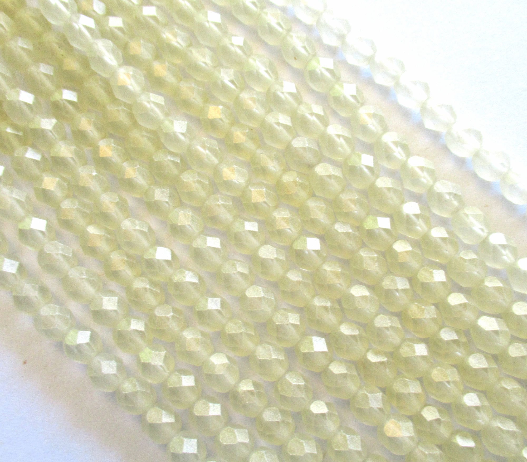 25 6mm Czech glass beads - Sueded Gold Jonquil - light yellow beads with a frosty gold finish - faceted fire polished round beads - C0015