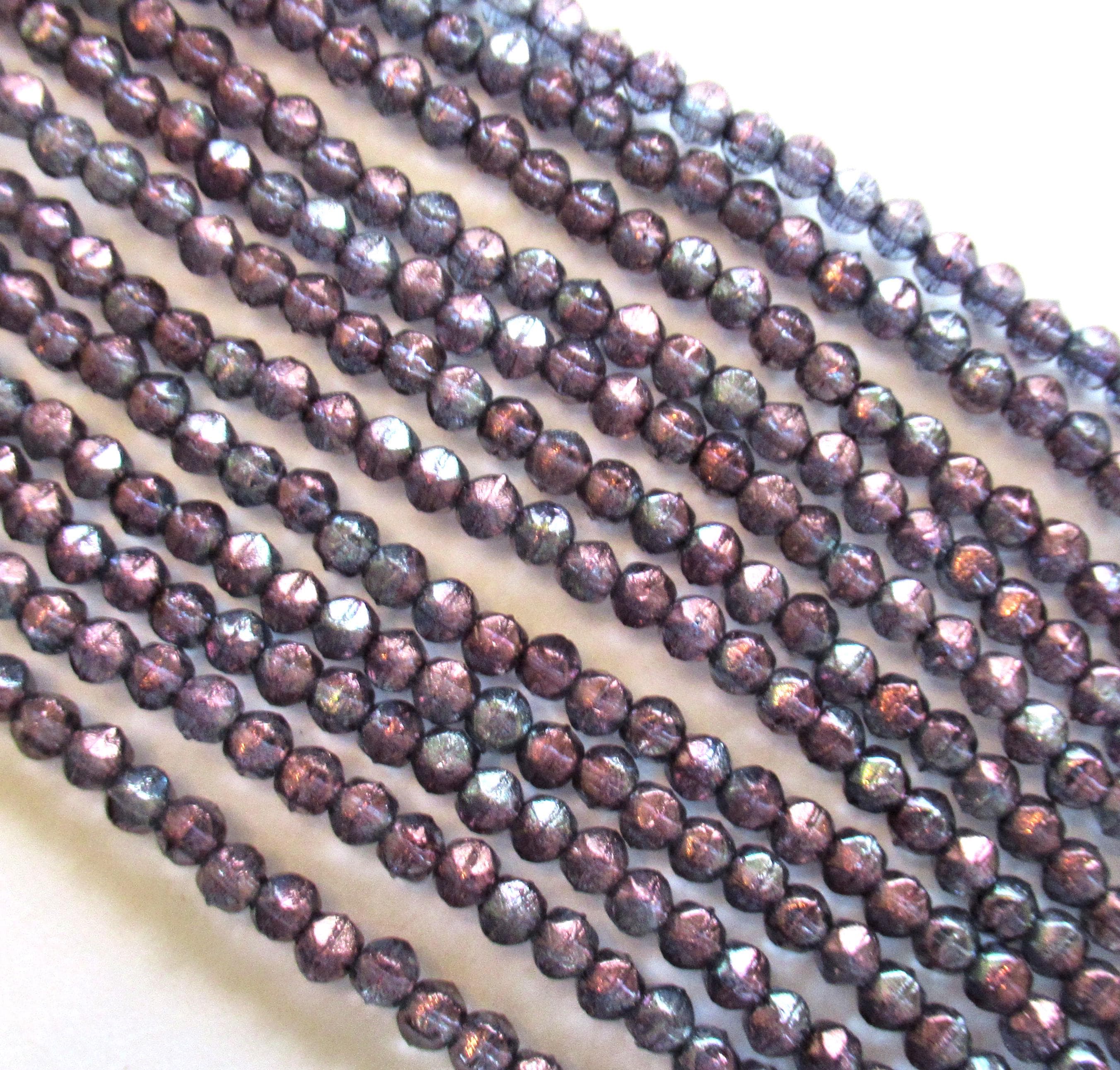 100 3mm Czech glass English cut beads - Transparent denim purple blue luster spacer beads - pressed glass beads - C0028