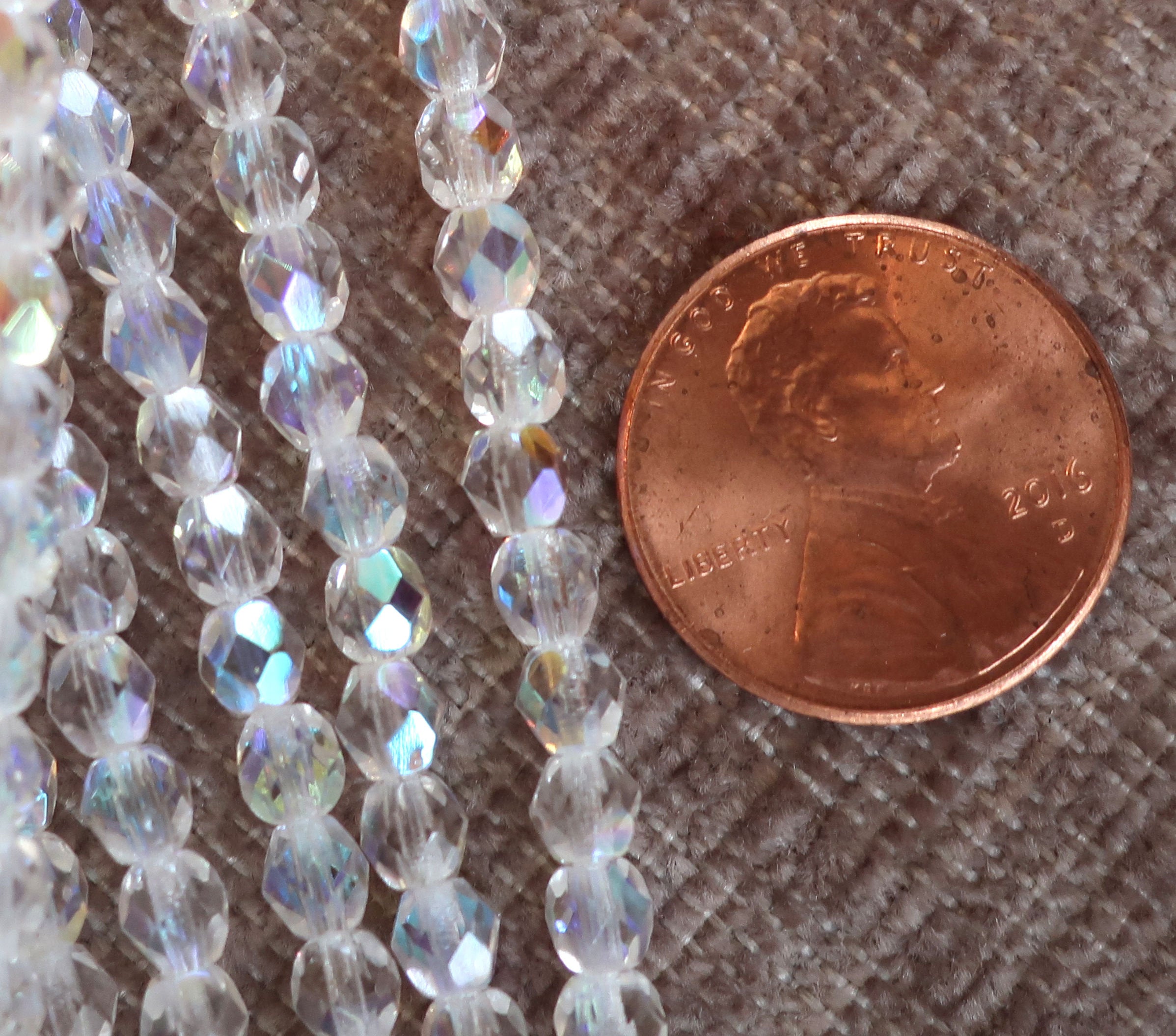 50 4mm Crystal AB, faceted round fire polished glass beads C2501