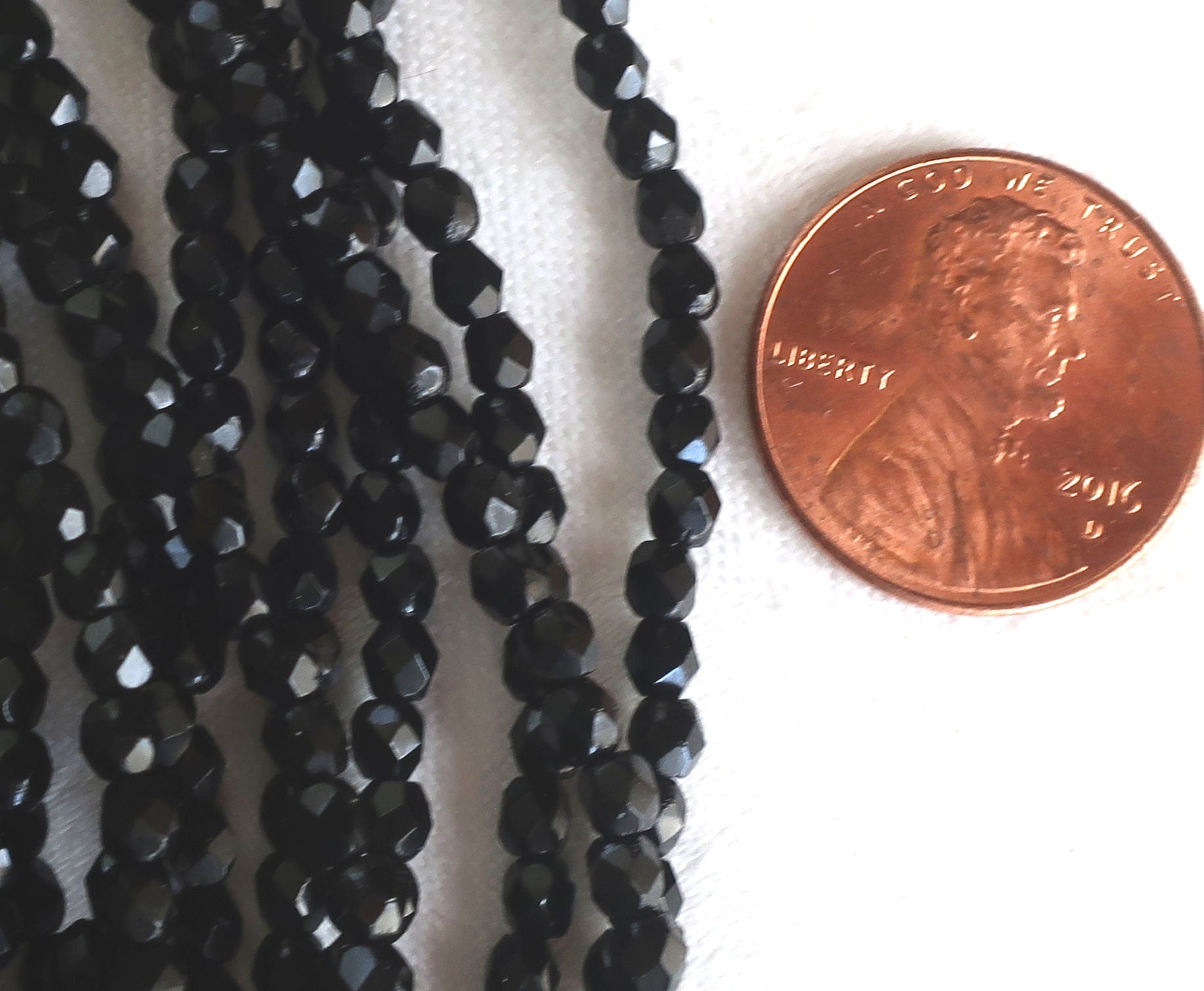 Lot of 50 3mm Jet Black Czech glass beads, round faceted fire polished beads, C0350