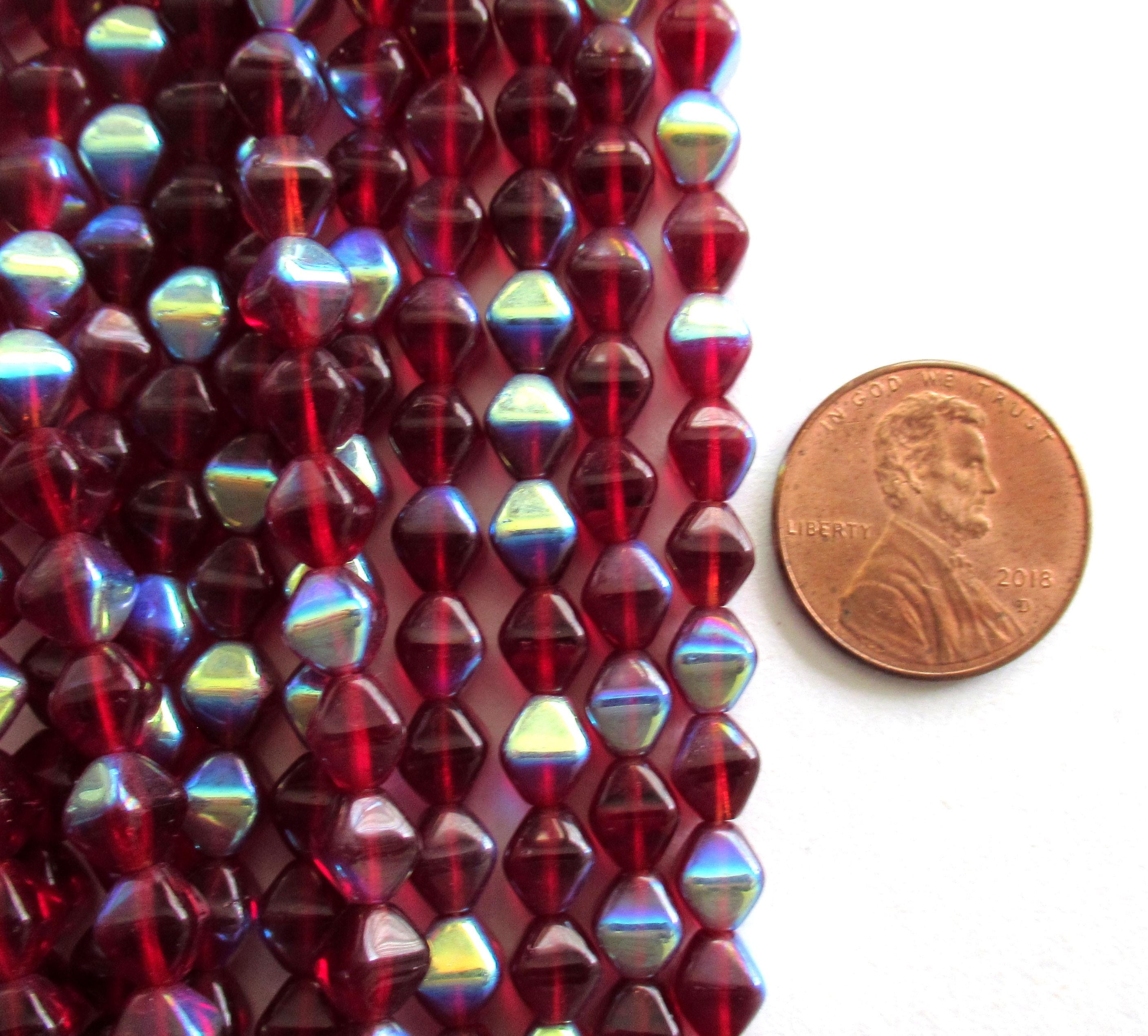 Fifty 6mm Czech glass bicones - ruby red / light garnet ab beads - pressed glass bicone beads - C0055