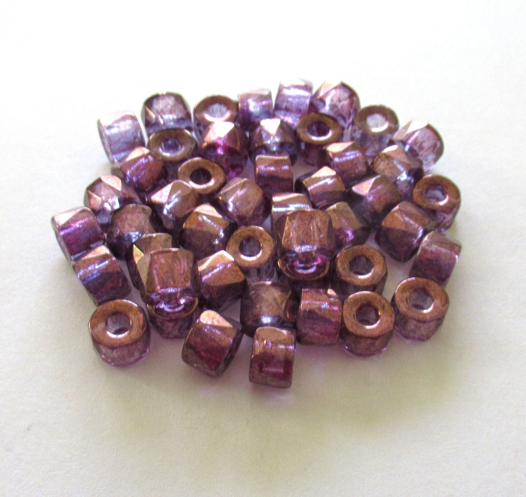 Lot of 25 9mm faceted Czech glass pony beads - lumi amethyst crow, roller beads - large hole purple faceted fire polished beads 00802