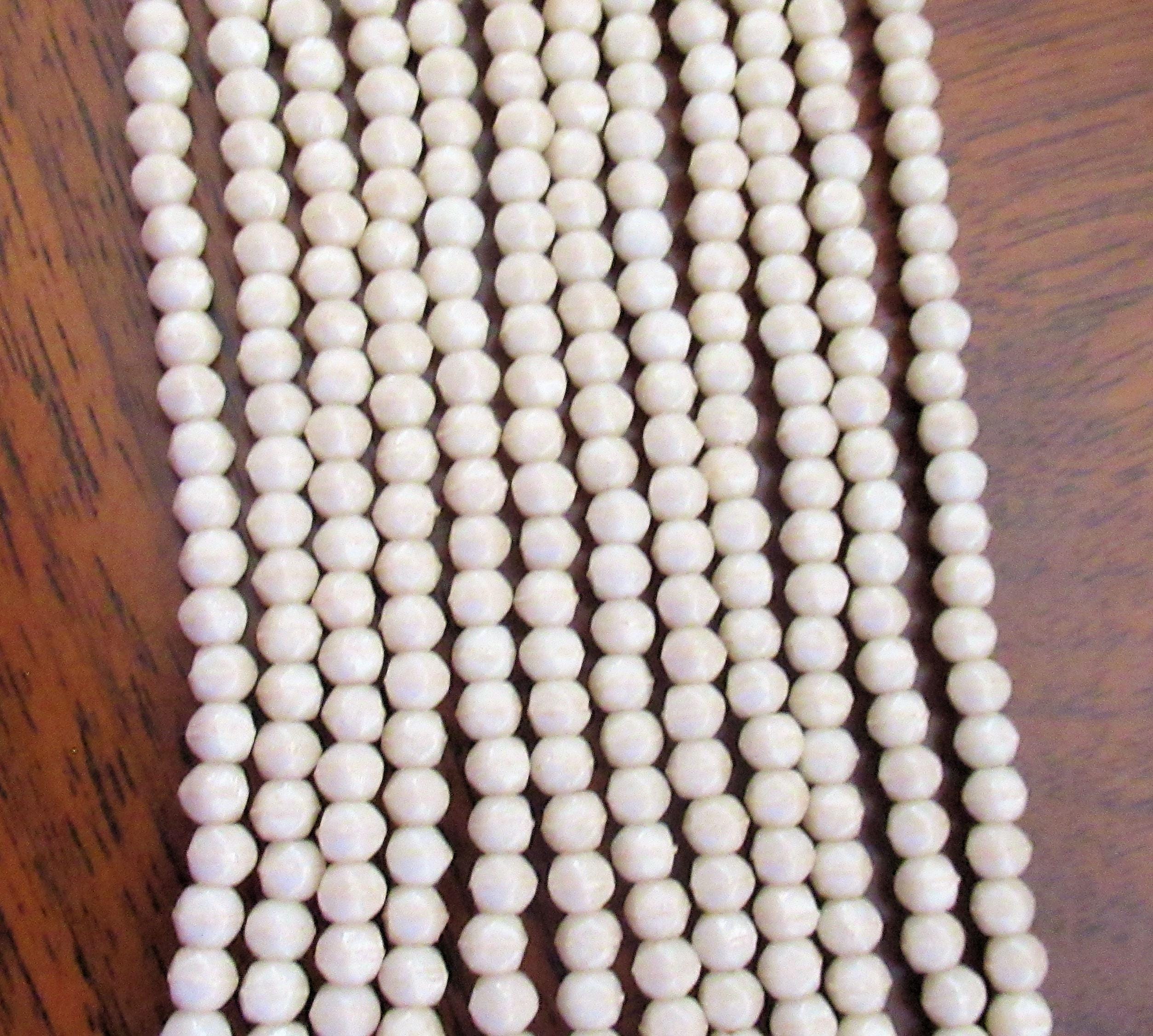 100 3mm English cut Czech glass beads - Opaque Champagne Luster - off white spacer beads - pressed glass beads - C0028