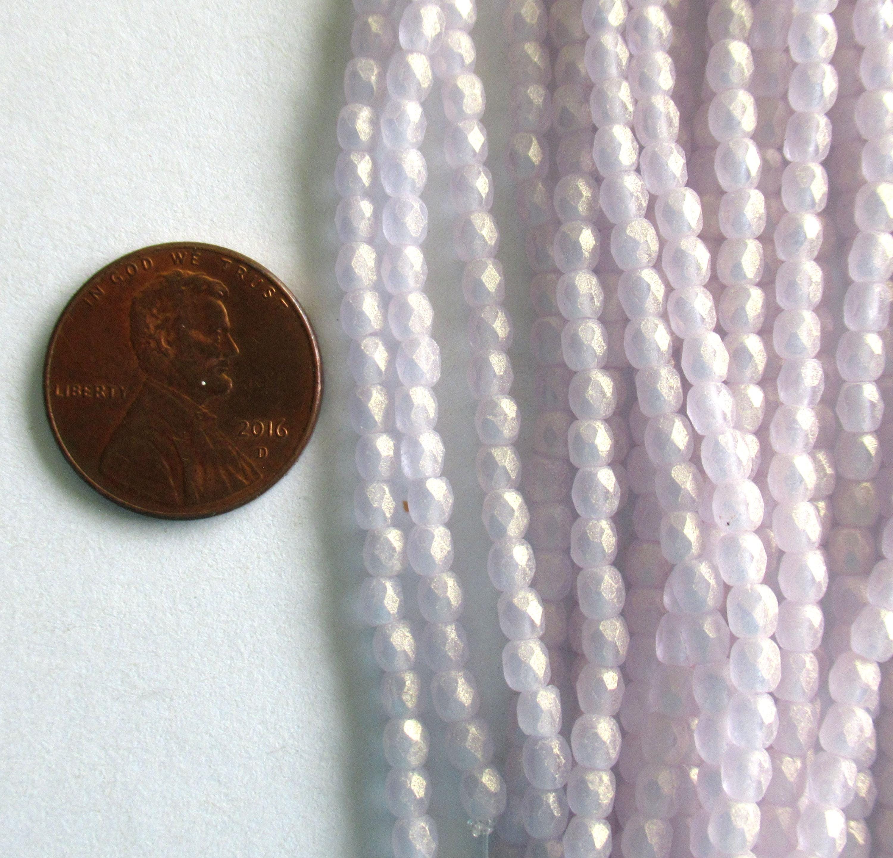 50 3mm Czech glass beads - Sueded Gold Alexandrite - light lilac / lavender - fire polished faceted round beads - C0055