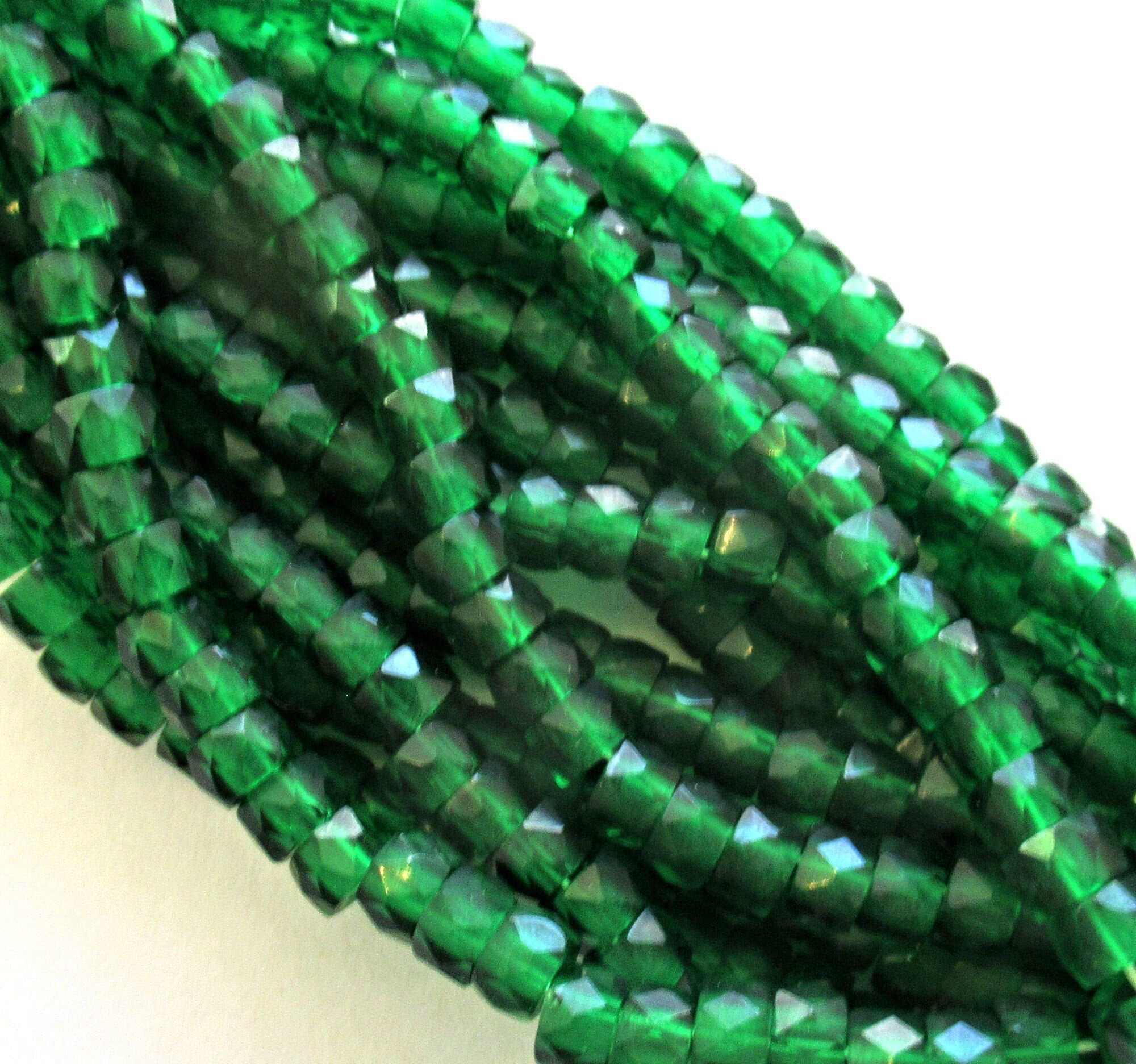 Fifty 6mm faceted Czech glass emerald green pony or roller beads - large hole crow beads - C0098