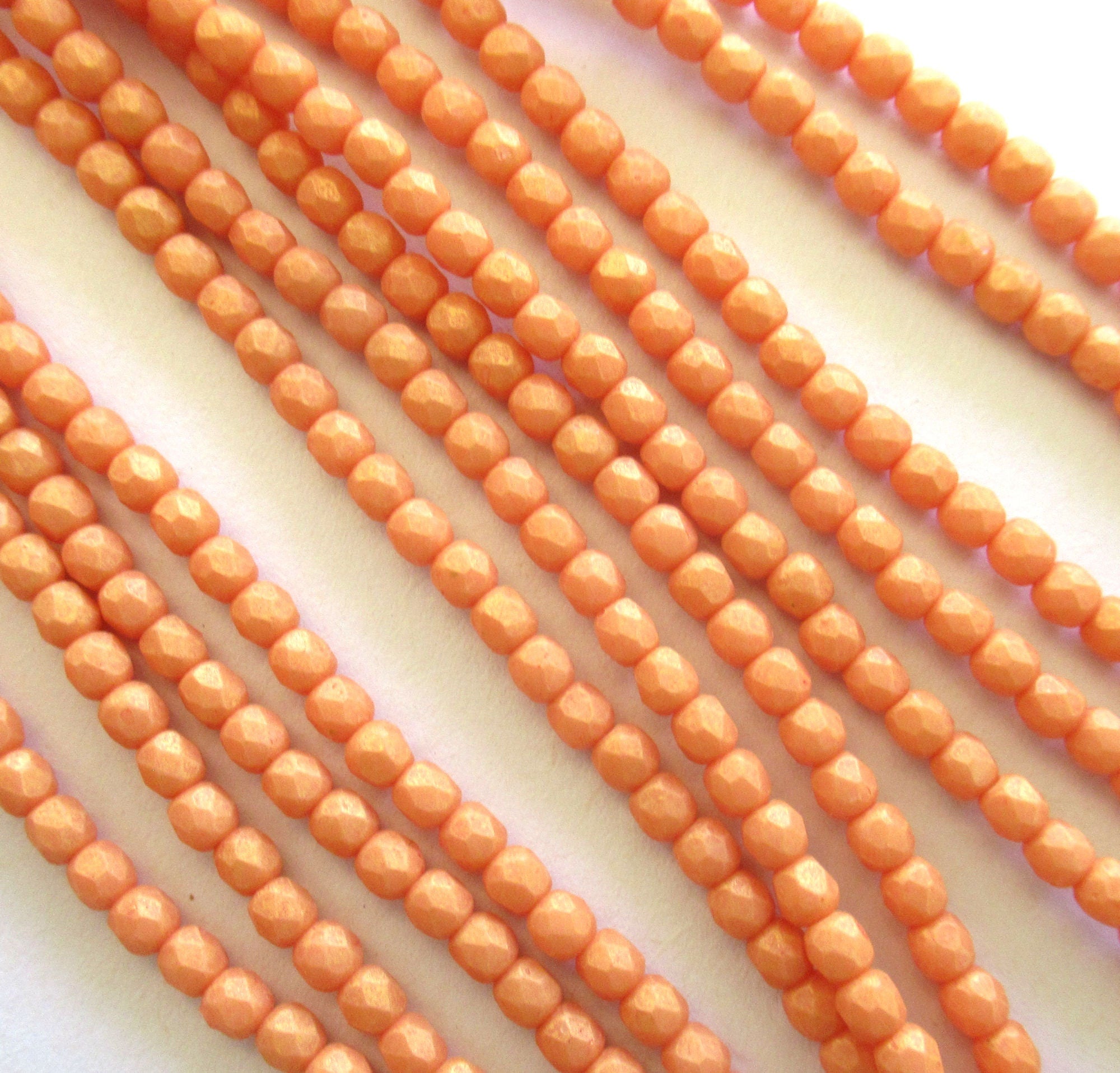 Fifty 3mm Czech glass beads - opaque Pacifica Tangerine orange - faceted round fire polished beads C0074