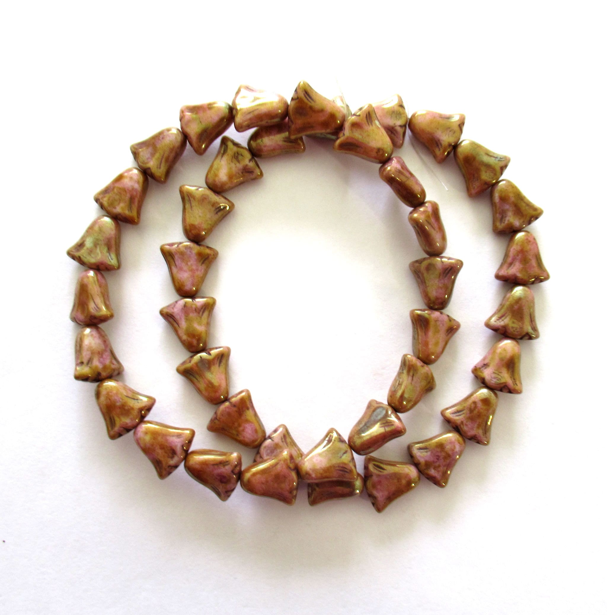 15 Czech glass flower beads - 10 x 10mm opaque pink with a goldstone picasso luster finish - lily flower beads C00441