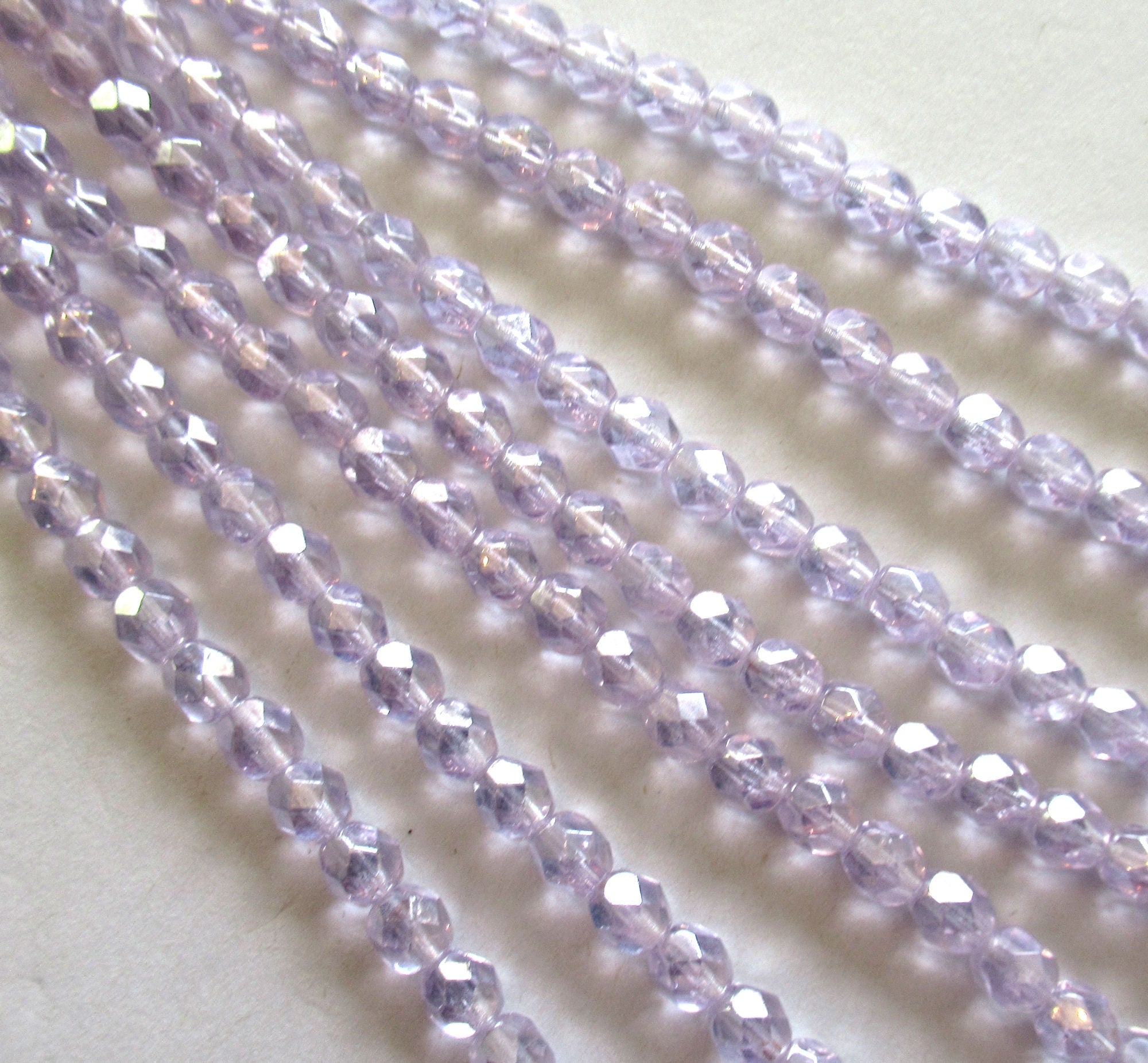 25 6mm Czech glass beads - Alexandrite Luster - lilac / lavender - fire polished faceted round beads C0097