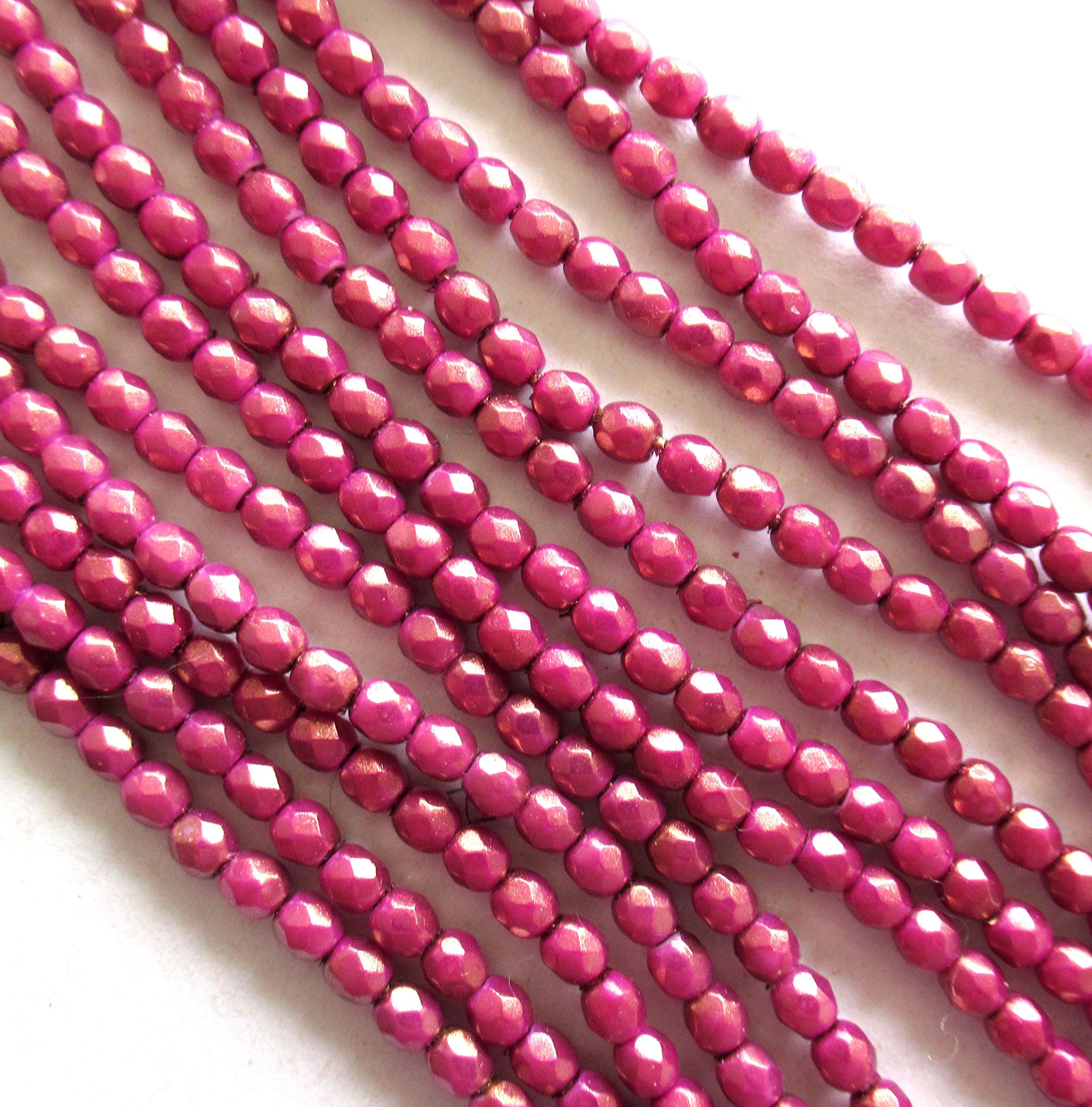 50 3mm Halo Ethereal Madder Rose pink Czech glass beads - round faceted fire polished beads - C0058