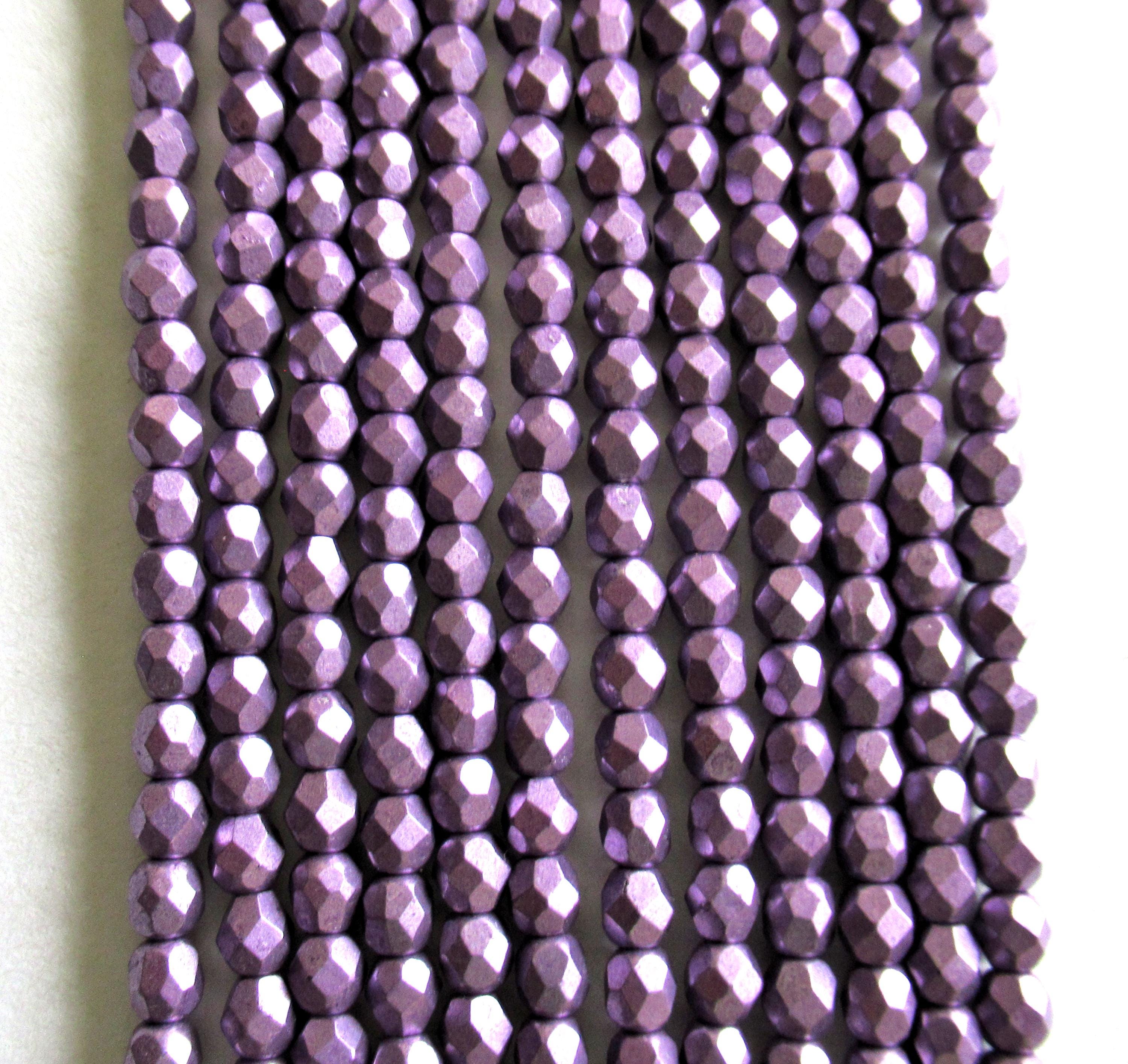 50 4mm Czech glass beads - Saturated Metallic Grapeade beads - purple metallic beads - faceted fire polished beads - 0055