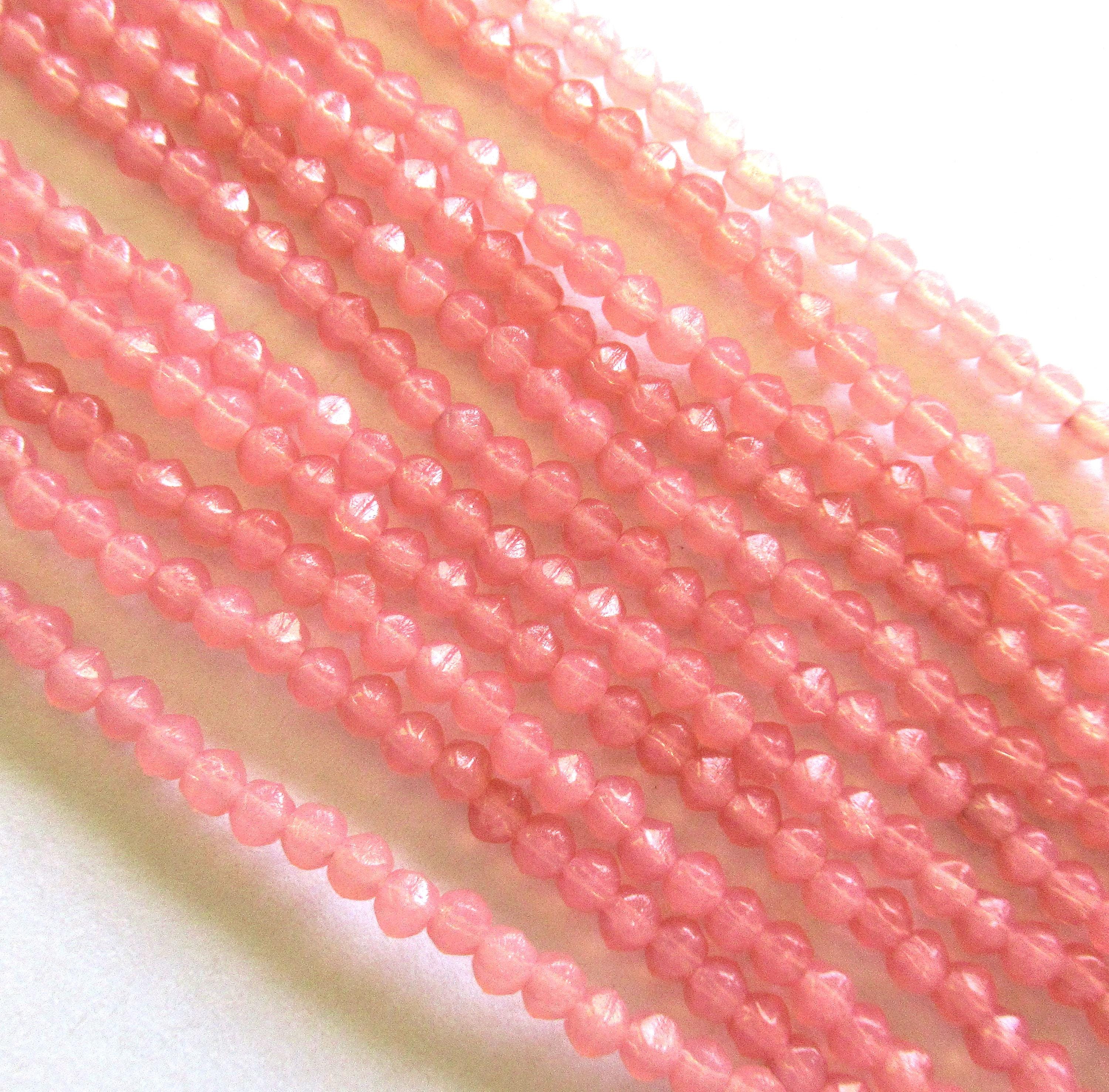 100 3mm English cut Czech glass beads - matte milky pink spacer beads - pressed glass beads - C0019