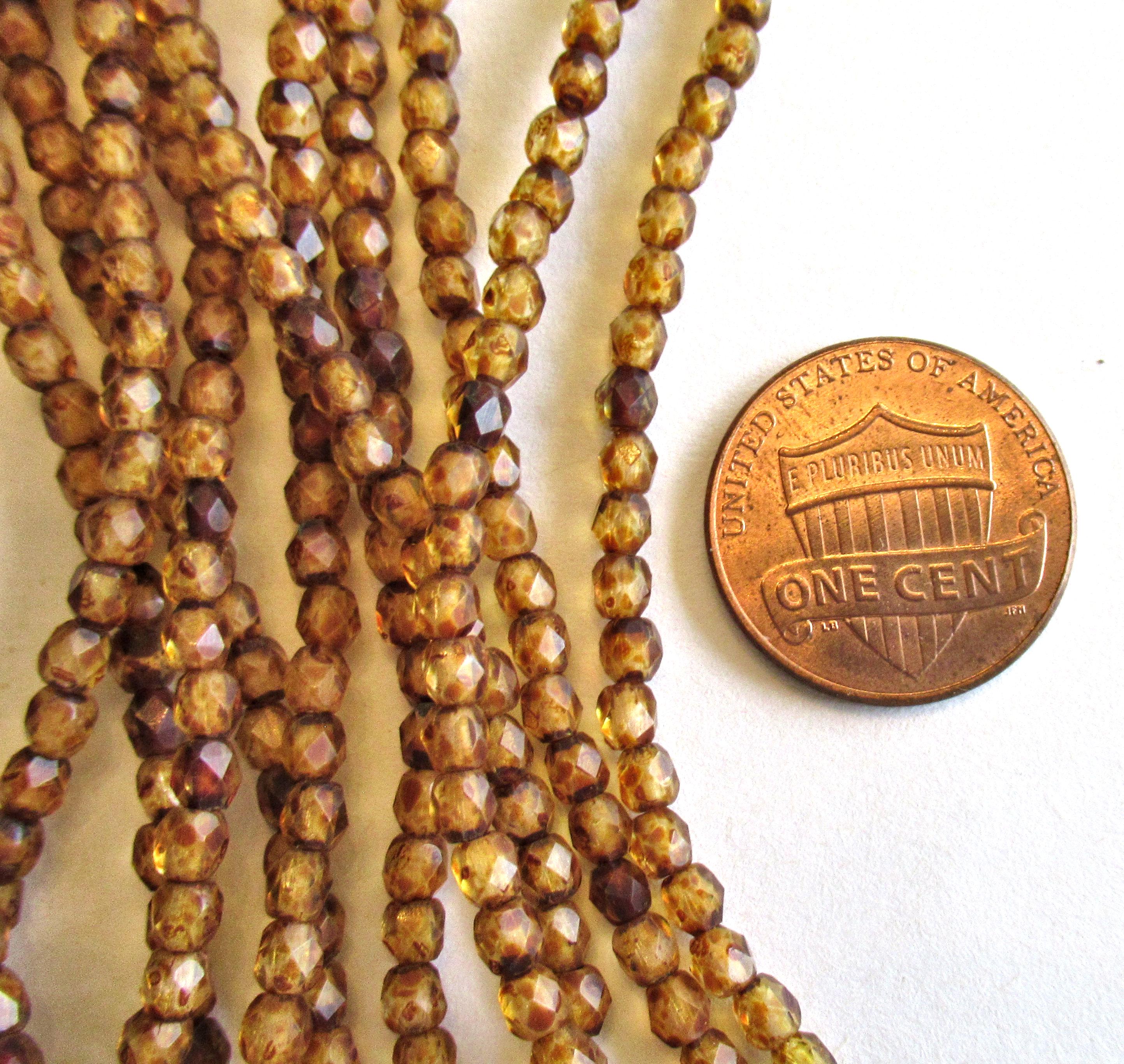 50 3mm Czech glass matte crystal picasso beads - fire polished faceted round beads - C0034