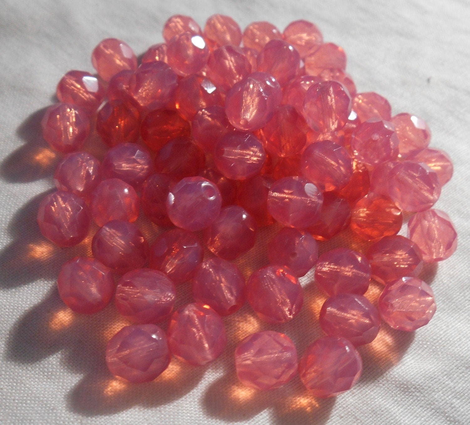 25 8mm Czech Rose Opal, Milky Pink round faceted fire polished glass beads C00125