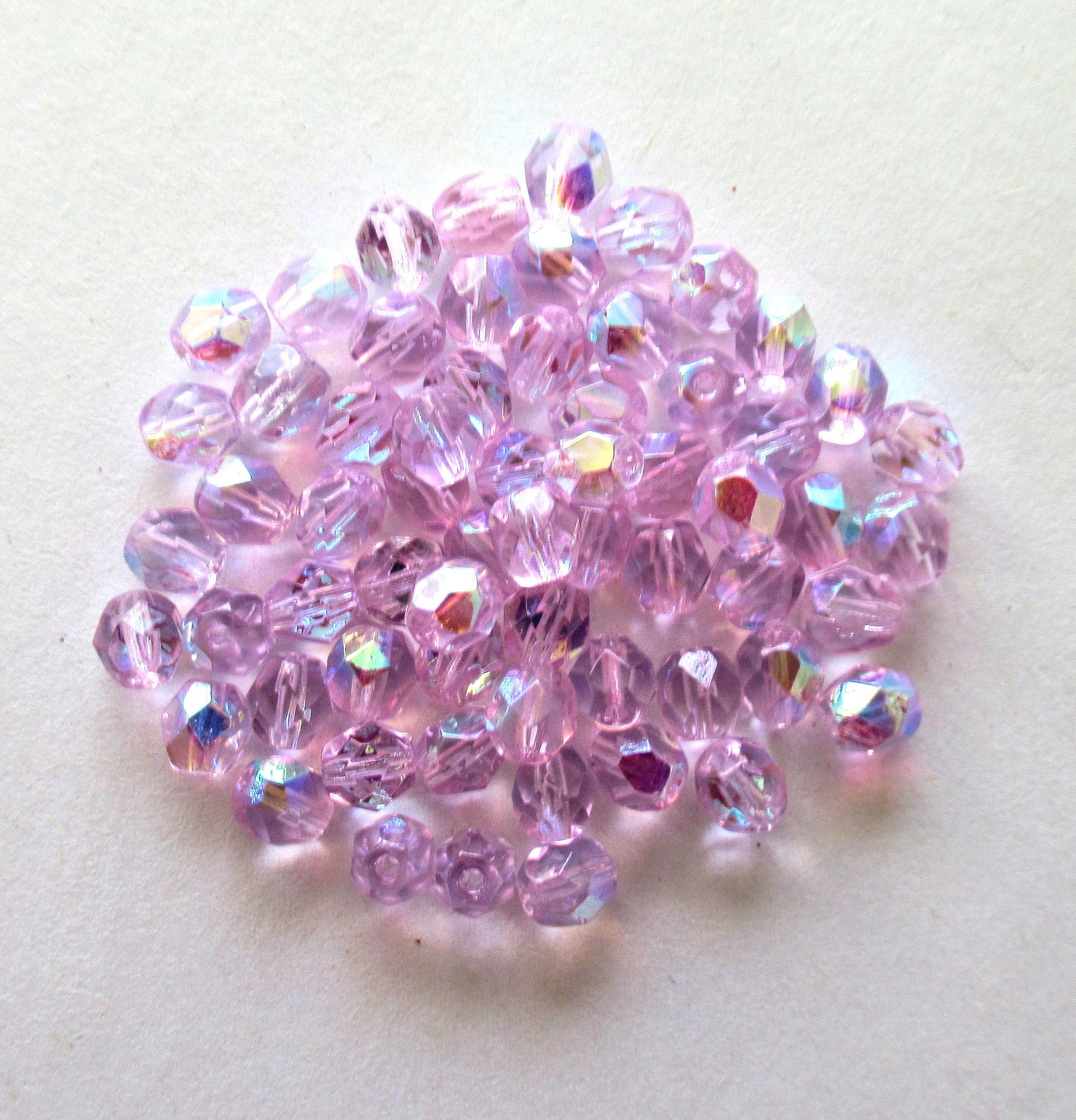 25 6mm Czech glass beads - Alexandrite or lilac / lavender ab - fire polished faceted round beads C0073