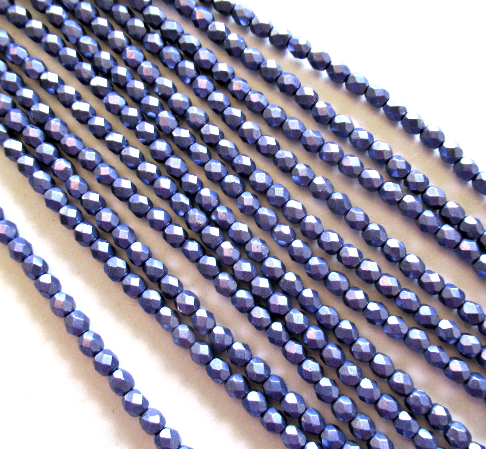 50 4mm Czech glass beads - metallic purple or saturated ultra violet beads - faceted fire polished beads - C0055
