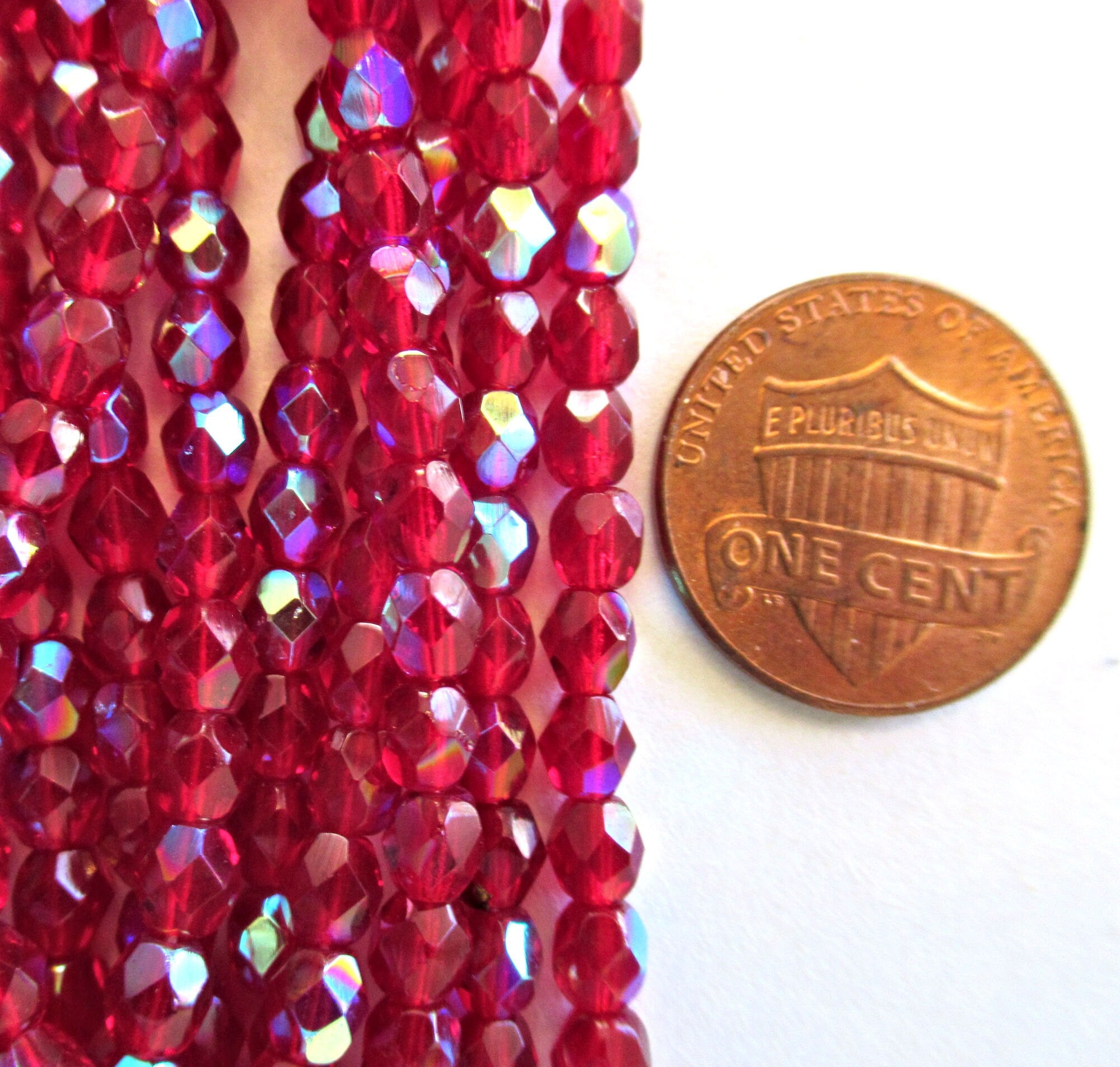 50 4mm Czech glass faceted beads - Ruby Red AB / Light Garnet AB - fire polished round beads - C0085