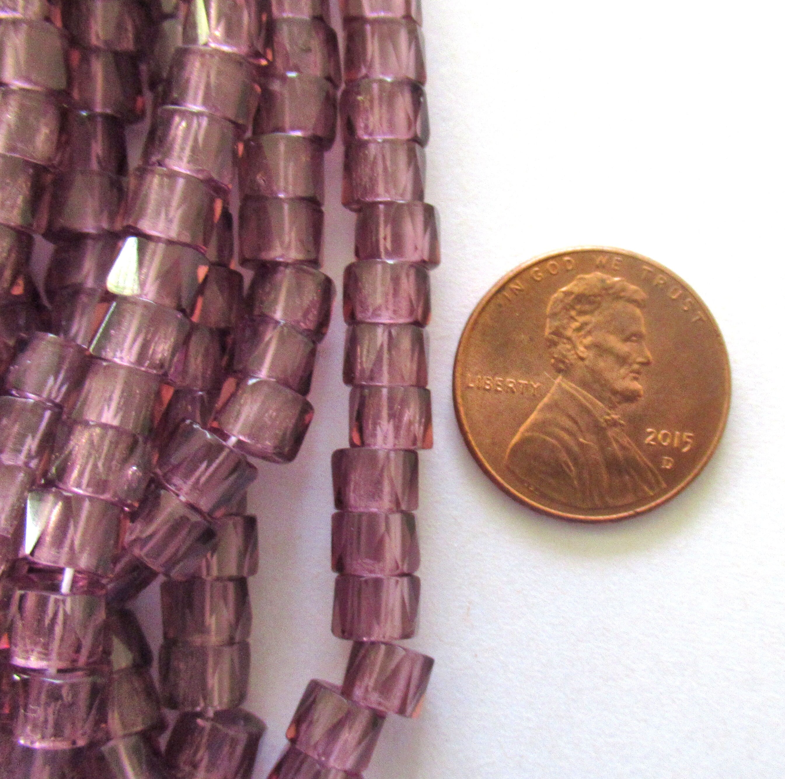 50 6mm Czech glass pony beads - amethyst crow, roller beads - large hole iridescent purple faceted fire polished beads, C00521