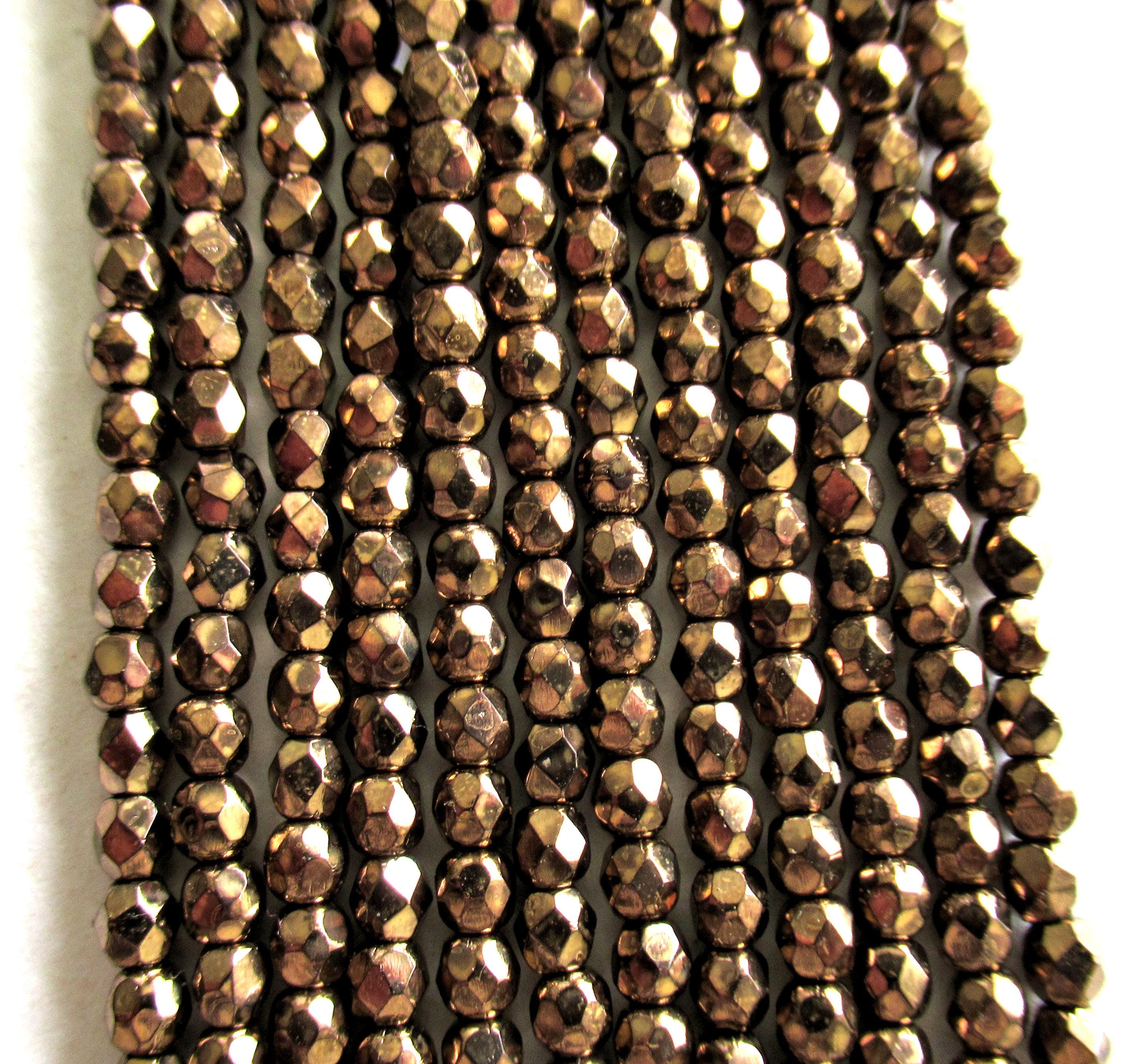 50 3mm Czech glass beads - metallic light bronze - fire polished faceted round brown beads - C0037
