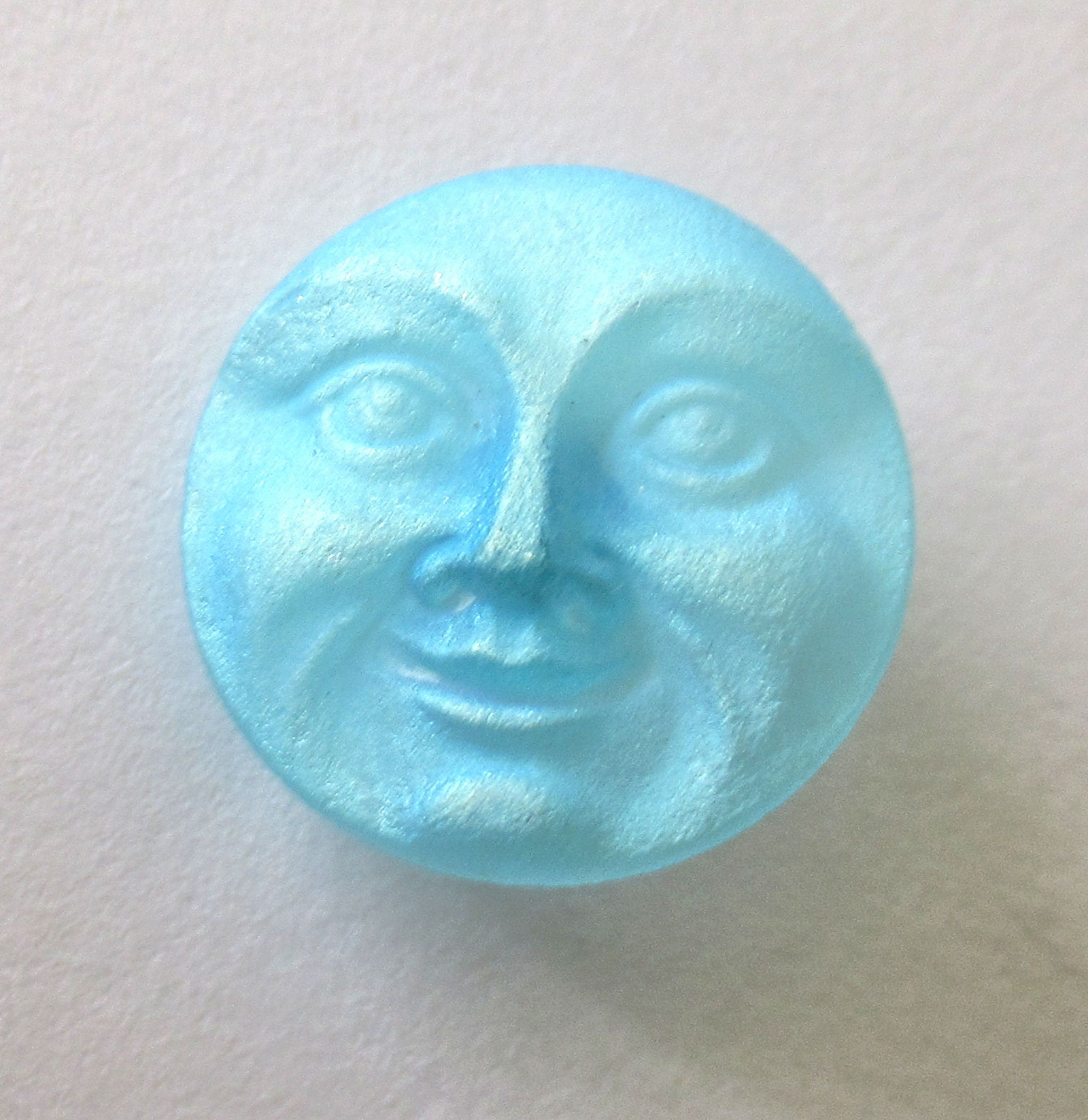 One 18mm Czech glass button - matte sky blue ab moon face button - decorative shank buttons 00432